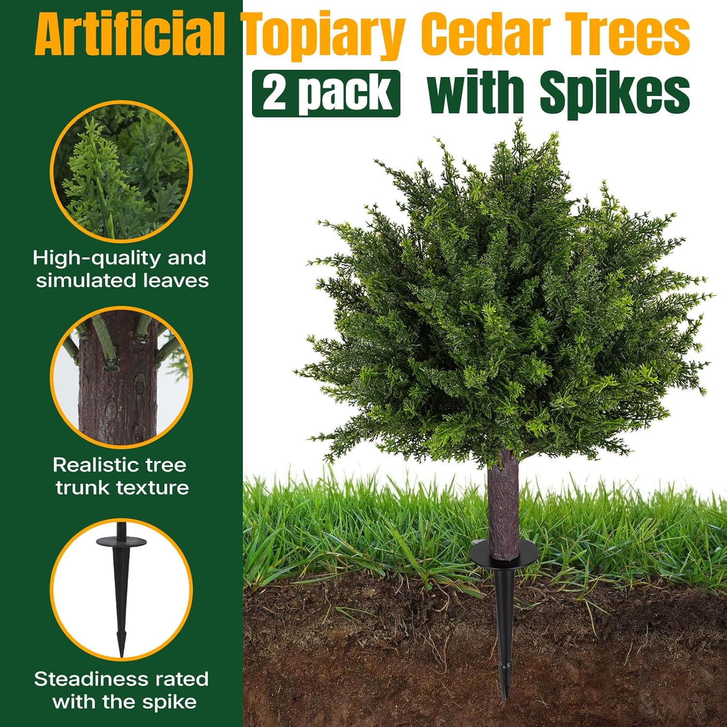 24.5 Inch Set of 4 Artificial Cedar Topiary Trees,UV Resistant Artificial Outdoor Plants,Artificial Topiary for Outdoors with Ground Spike for Spring Porch Decor（4PCS）