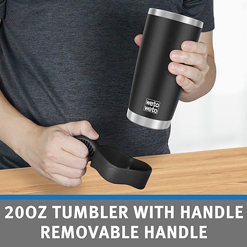 Vista 143 de WETOWETO - Vaso térmico de acero inoxidable de 20 onzas con mango, taza de café con 2 tapas y 2 pajillas, doble pared con aislamiento al vacío, vaso
