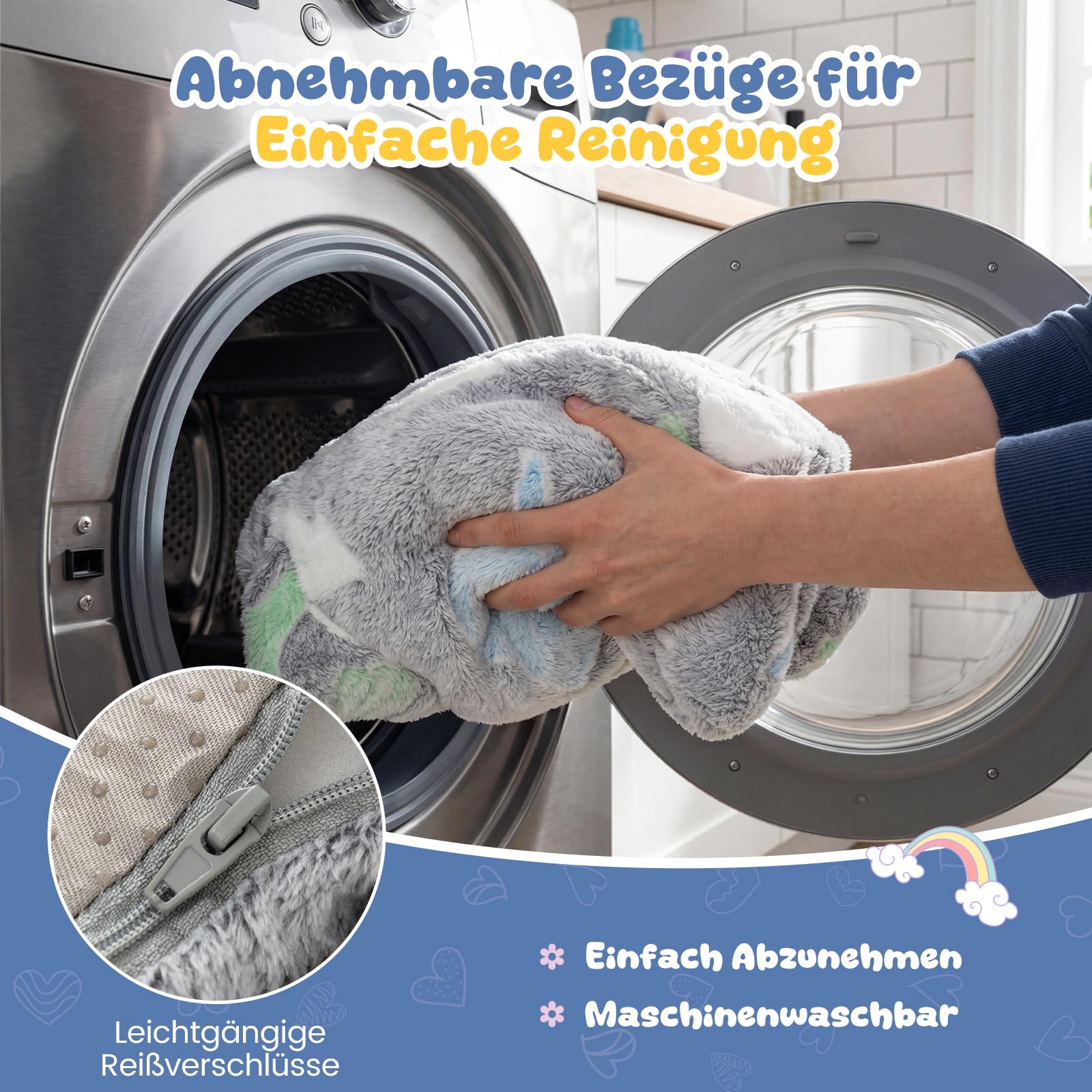 COSTWAY 3 in 1 Kindersofa im Dunkeln Leuchtend, Kindersessel ausklappbar mit Kissen & abnehmbarem Bezug, Kindercouch gepolstert mit Schlaffunktion, Spielsofa umwandelbar für Kinderzimmer (Grau)