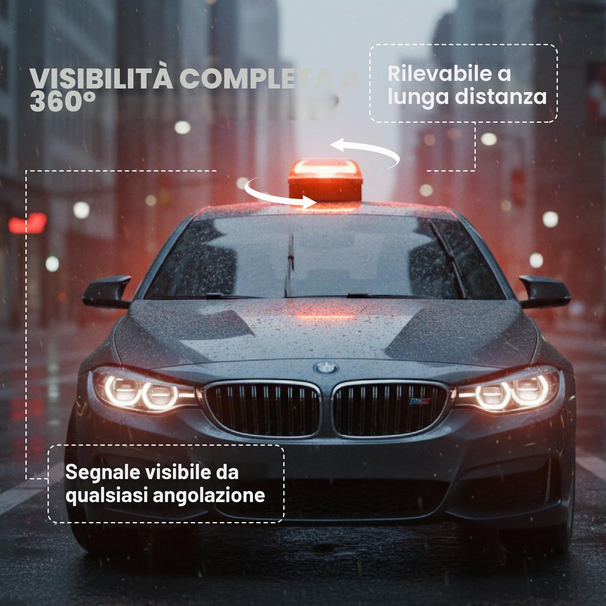 Luce di Emergenza LED V16 - Segnale Stradale ad Alta visibilità - Base Magnetica e Custodia Protettiva - Funziona con Pile AAA+ (Incluse) - 4 modalità di Luce per Sicurezza Auto e Moto