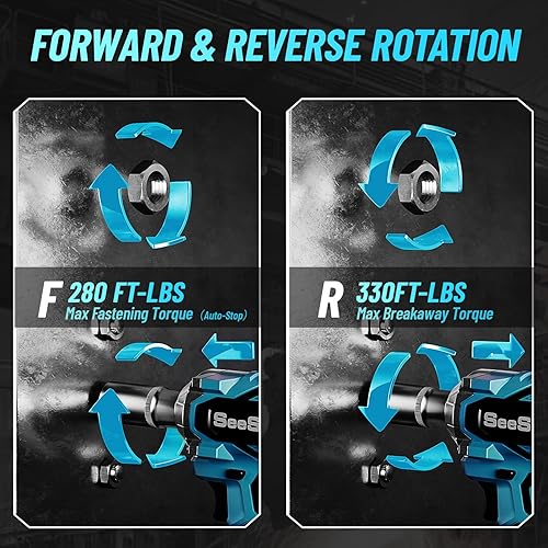 Miniatura 7 de Seesii Llave de impacto inalámbrica de 3/8 pulgadas, pistola de impacto de potencia con par máximo de 330 pies-libras (450 N.m), batería recargable