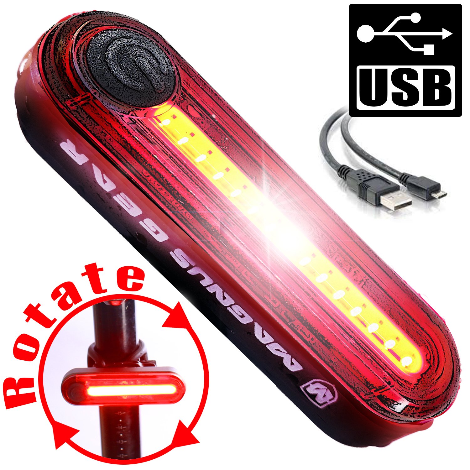WasaFire Magnus Innovation S100 USB Bicycle Tail Lights, Powerful 100 Lumen Bike Tail Light Runs 30+ Hours, Bike Light Fits on All Mountain Bikes, Dirt Bike Road Bike Guarantee!