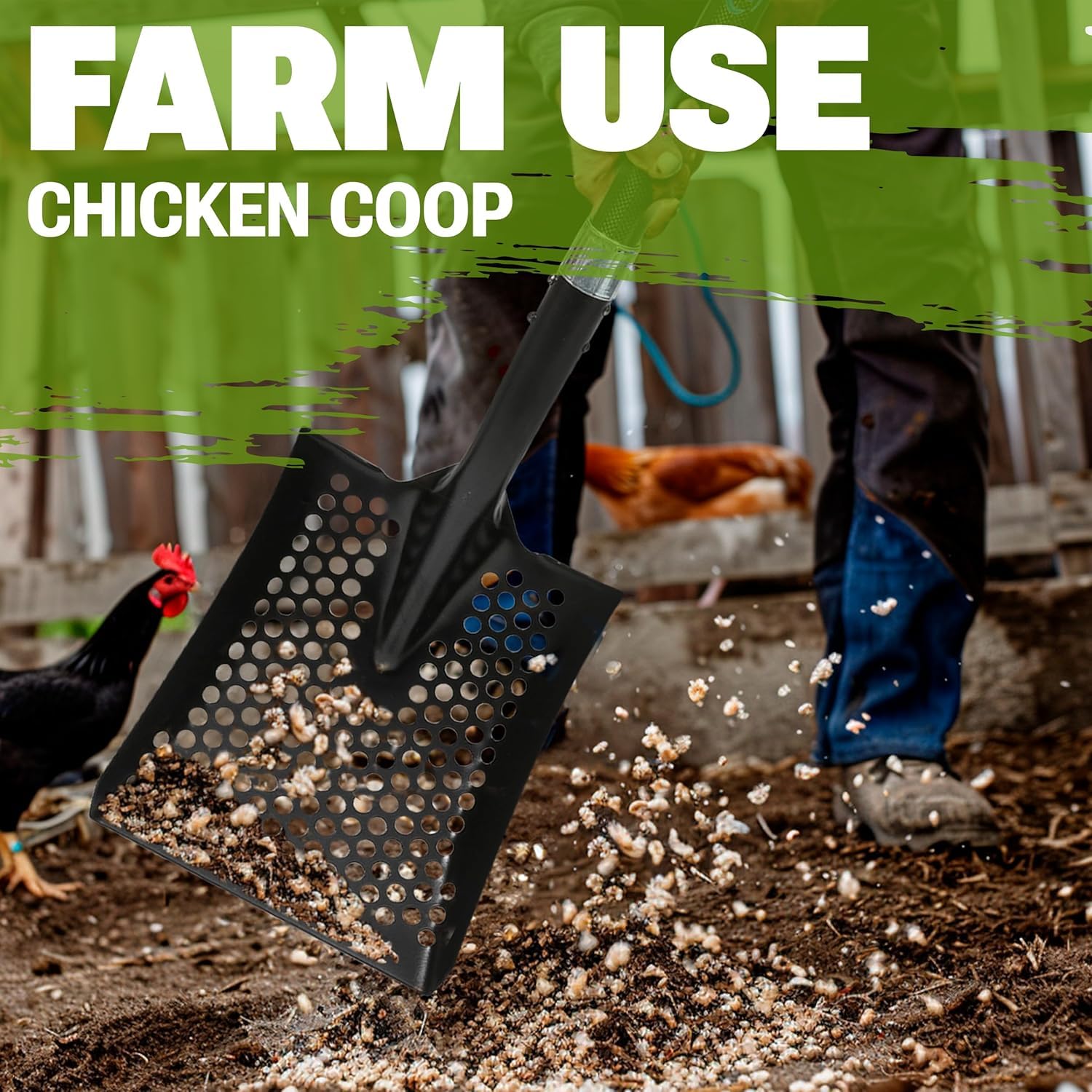 CKG Siebschaufel Sand und Hühnerkotschaufel mit Carbon-Griff, Schwarz | Für Sand, Stall & Garten. Siebt schnell Erde, Einstreu & Strandgut. Mit Carbon-Griff, Stahlwanne & D-Griff