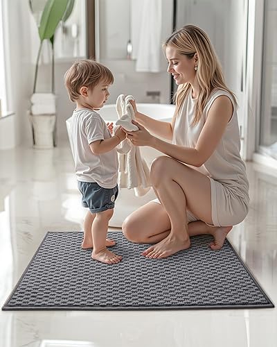 Miniatura 8 de Color&Geometry Alfombras de baño con parte trasera de goma, antideslizante, lavable a máquina, alfombra bohemia de felpilla suave y absorbente para