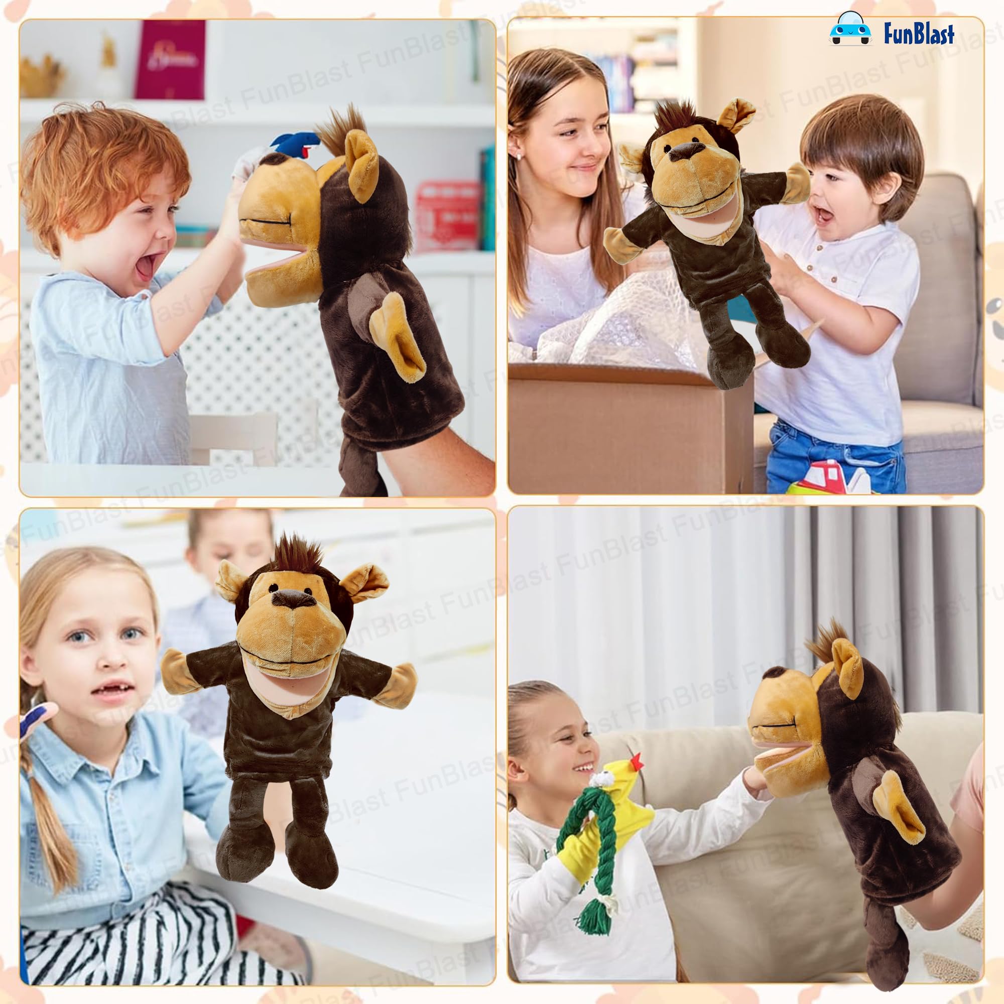 FunBlast Hand Puppets for Kids – Cute Animal Soft & Interactive Plush Monkey Puppets for Storytelling, Role Play & Learning Toys, Perfect for Toddlers & Children (Multicolor) 3