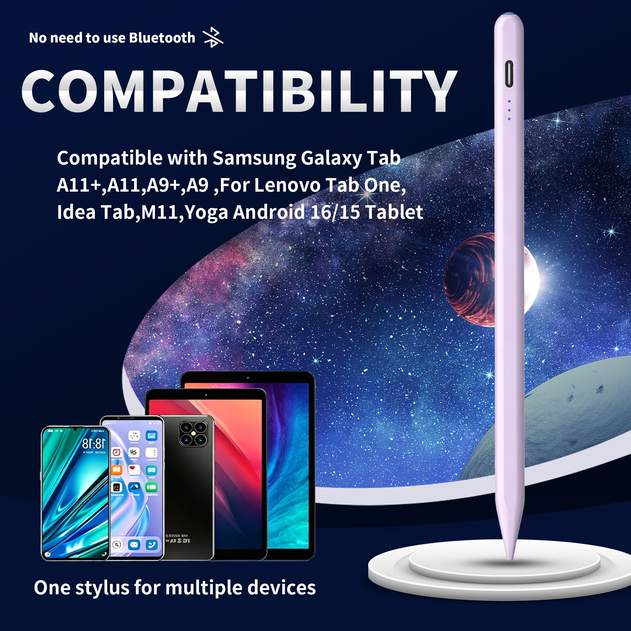 Lápiz capacitivo Android para Samsung Galaxy Tab A11+/A11/A9/A9Plus/A8/A8plus/A7/A7lite, interruptor de botón pulsador, escritura precisa, +2 puntas y batería de larga duración (NW púrpura)