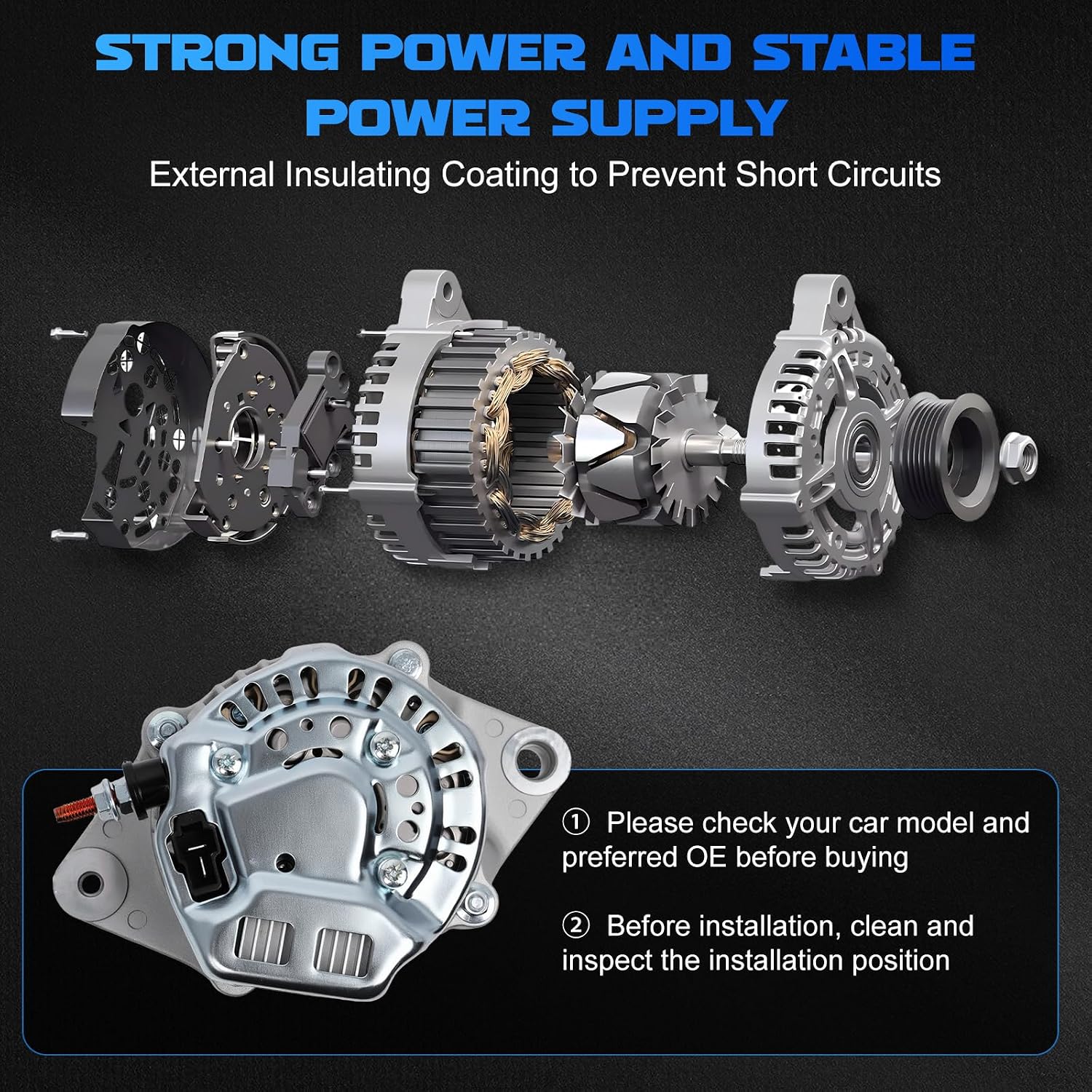 1 Wire 12V 35 Amp Alternator 12180 12180NSE for Forklift 5FG-20 5FD-20 5FD-25 5FGL-20 with V1502 Engine & 4P / 4Y Engines 1986-2002 Vehicle Replacement Alternator 100211-1660