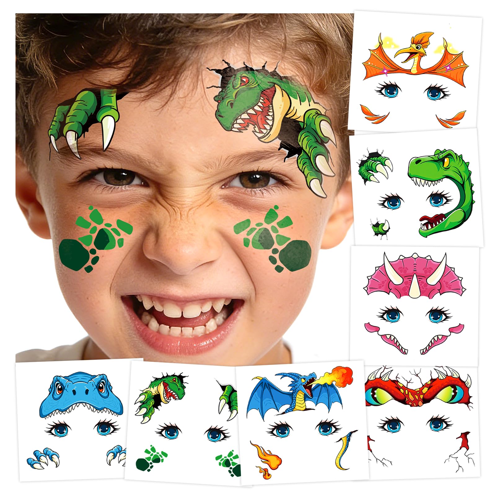 Partywind Dinosaur Face Temporary Tattoos for Kids