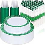 350 Ensemble de vaisselle pour le mariage & La fête,50 Plaques en plastique design de dentelle,50 Argenterie en plastique,50 Des tasses,50 Linge de maison comme des serviettes,50 Ensemble de diners jetables pour invités (or) (Or)
