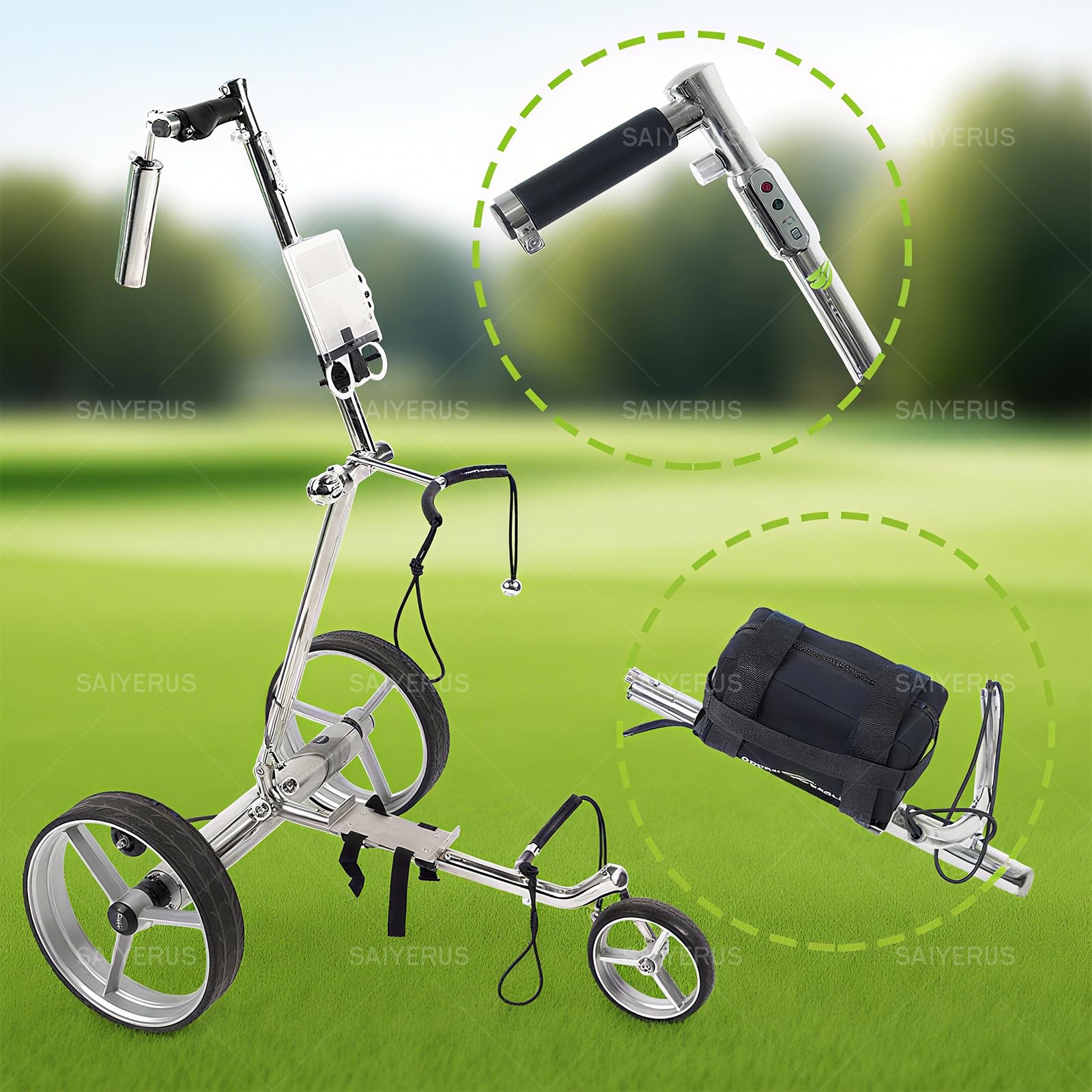 Carrito de Golf Eléctrico con Control Remoto, Ultraligero de Acero Inoxidable, Batería de Litio Recargable, Accesorios Completos, Incluye Bolsa de Transporte y Funda para Lluvia