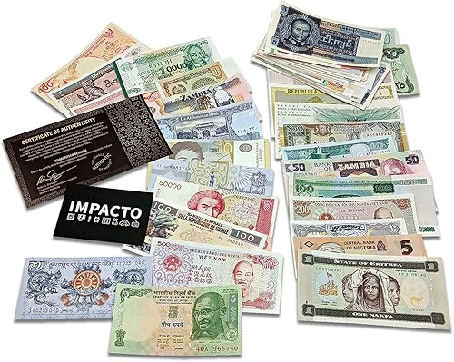 IMPACTO COLECCIONABLES World Currency Collection - 100 billetes sin circular de diferentes países con certificado de autenticidad - Dinero de papel