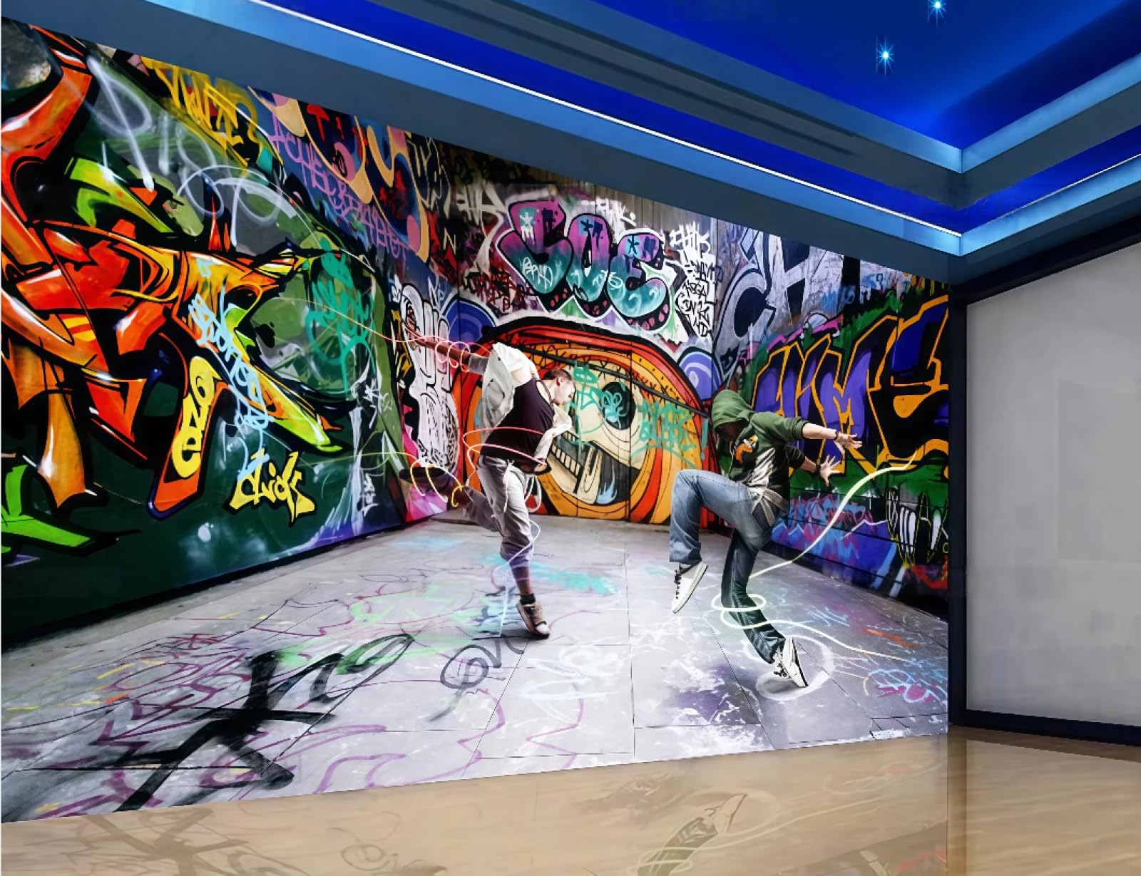 Rskjdghshd 3D Wallpaper Hand-Painted Personalized Hip-Hop Graffiti Music Bar Theme Western Restaurant Background Wall Mural Afternoon Tea Coffee Shop Wallpaper,,200X140cm