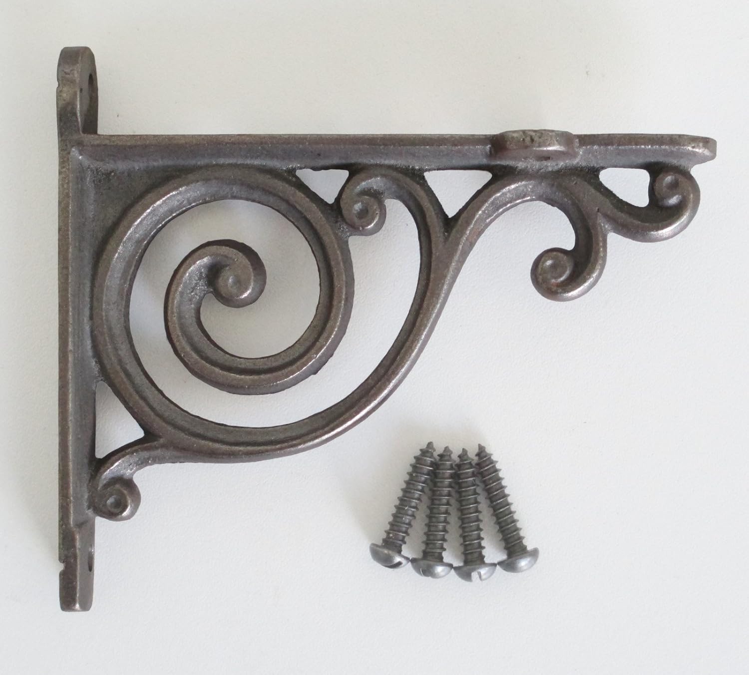 Castelion® Pair of Small Cast Iron Shelf Brackets with Victorian Scroll Design (9cm x 10cm)
