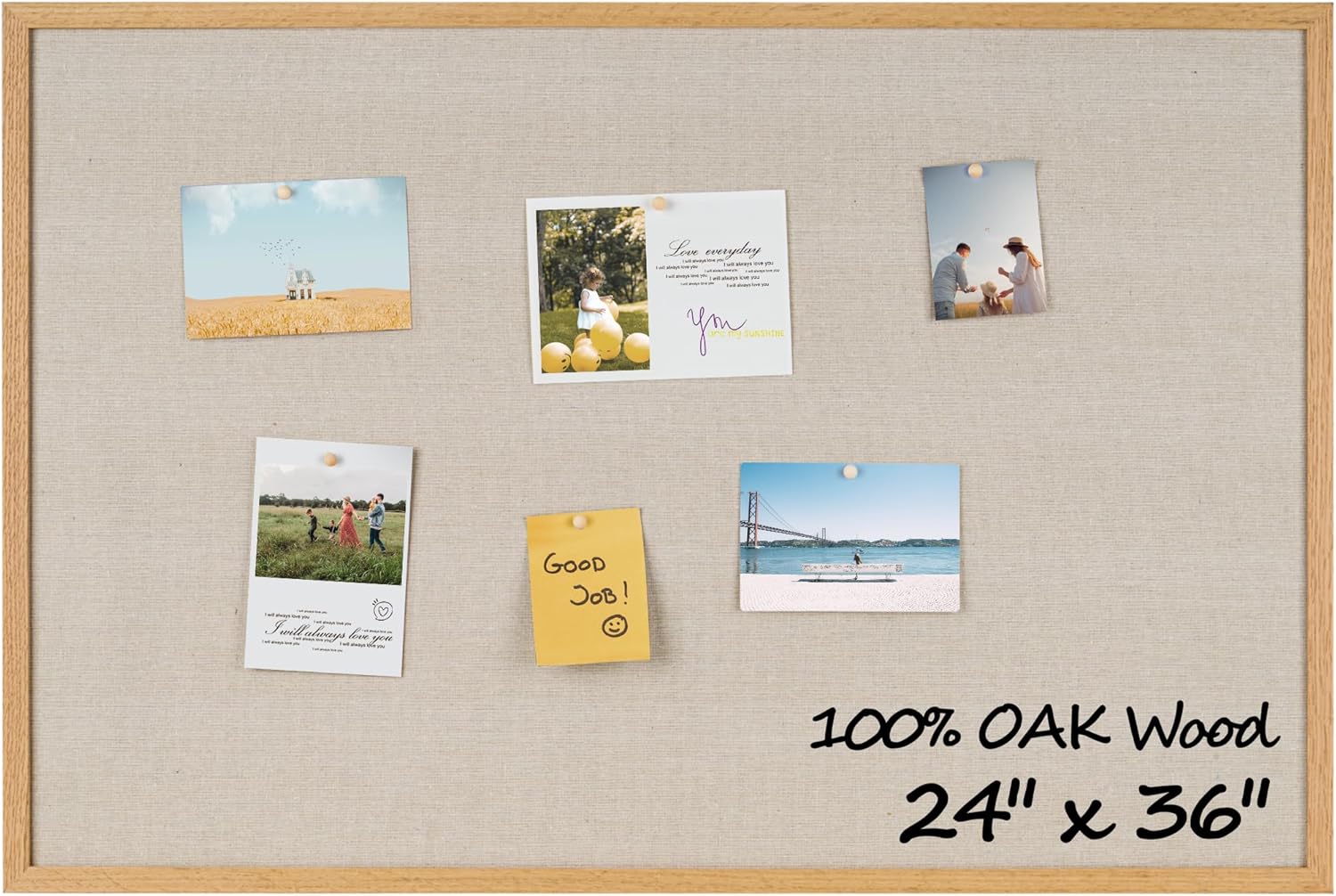 Fun Memories Cork Board Bulletin Board for Office, 24" x 36" Oak Wooden Framed Corkboard, Wall Mounted Notice Pin Board for School Home & Office, Natural Wood Natural Wood 24 x 36 Inch