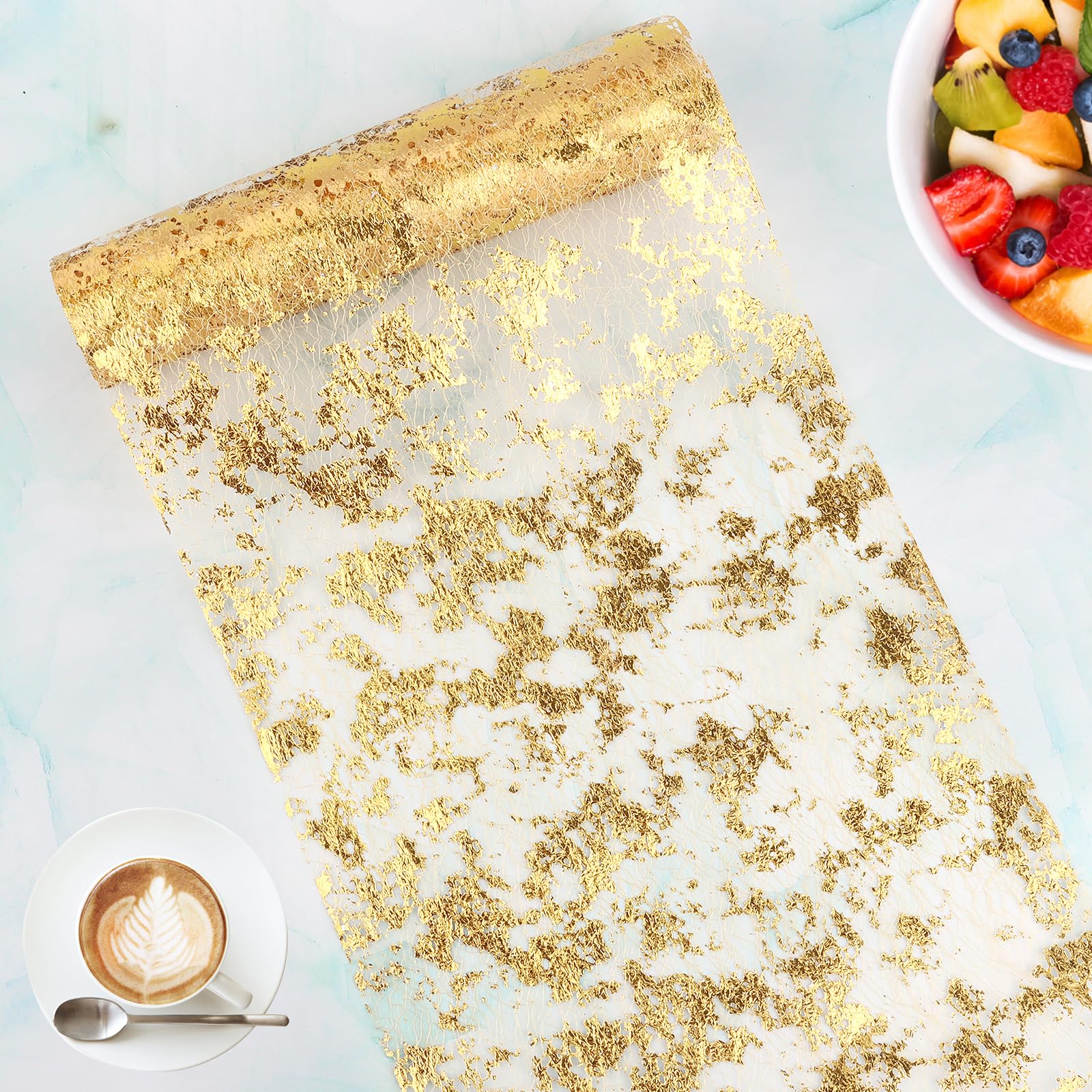 Runner Da Tavola Oro Lucido 10m X 28cm | Per Matrimoni, Compleanni E Feste | Rotolo Decorativo - Foto 8