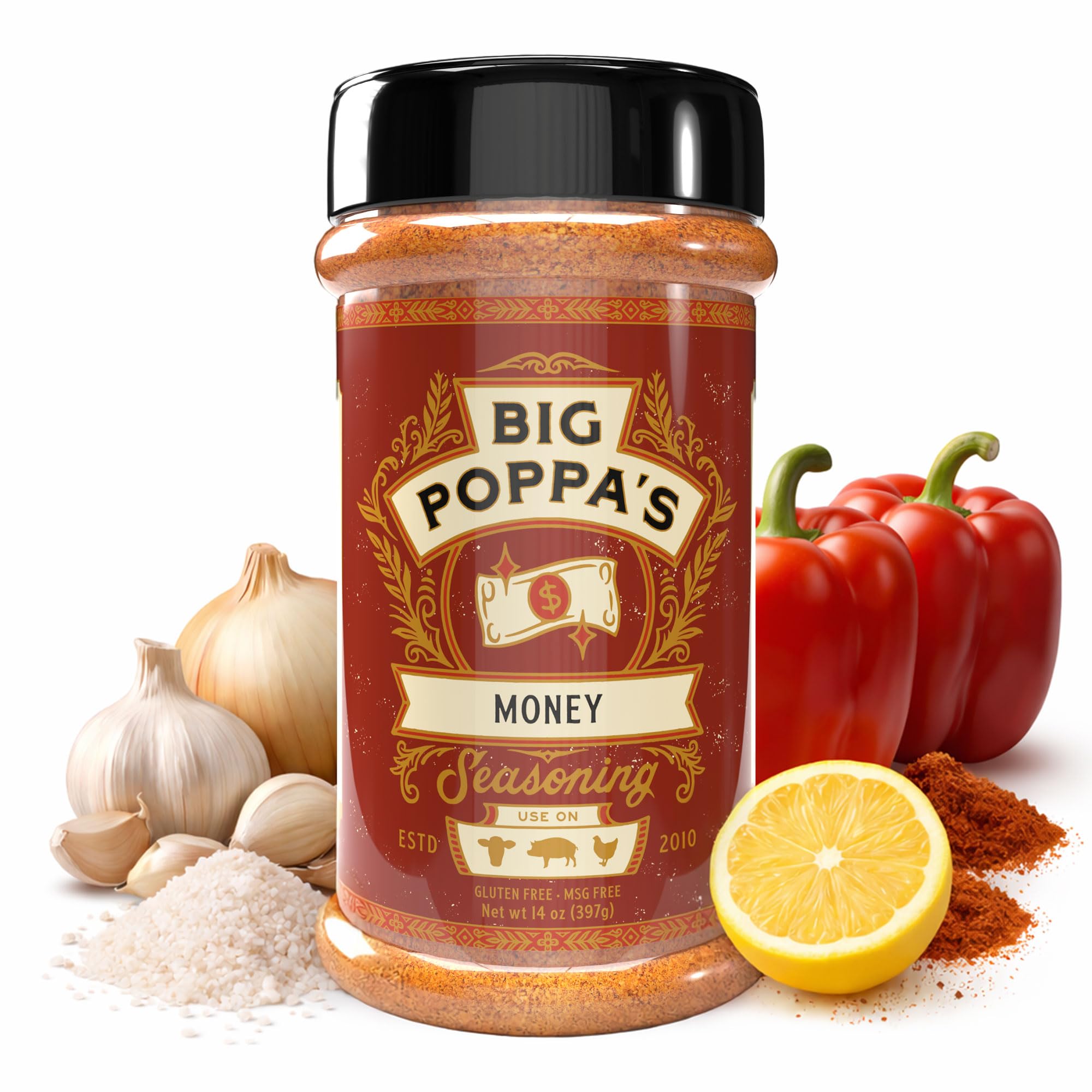 Big Poppa’s Money BBQ Rub – Prize-Winning Meat Seasoning for Any Cut with Sea Salt, Garlic Powder & Cane Sugar – Gluten-Free BBQ Seasoning Blend for