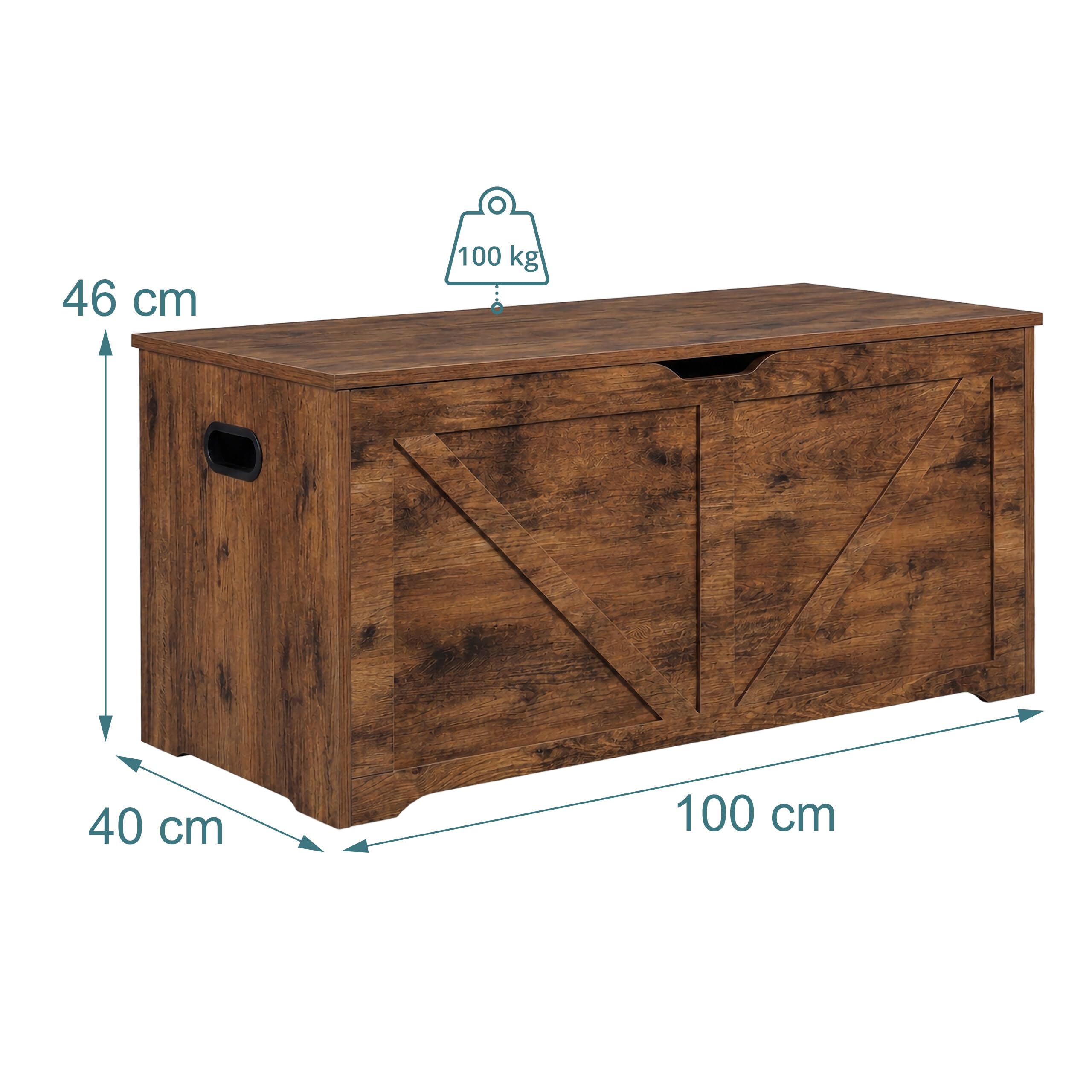 Relaxdays Panca contenitore marrone vintage con coperchio, MDF