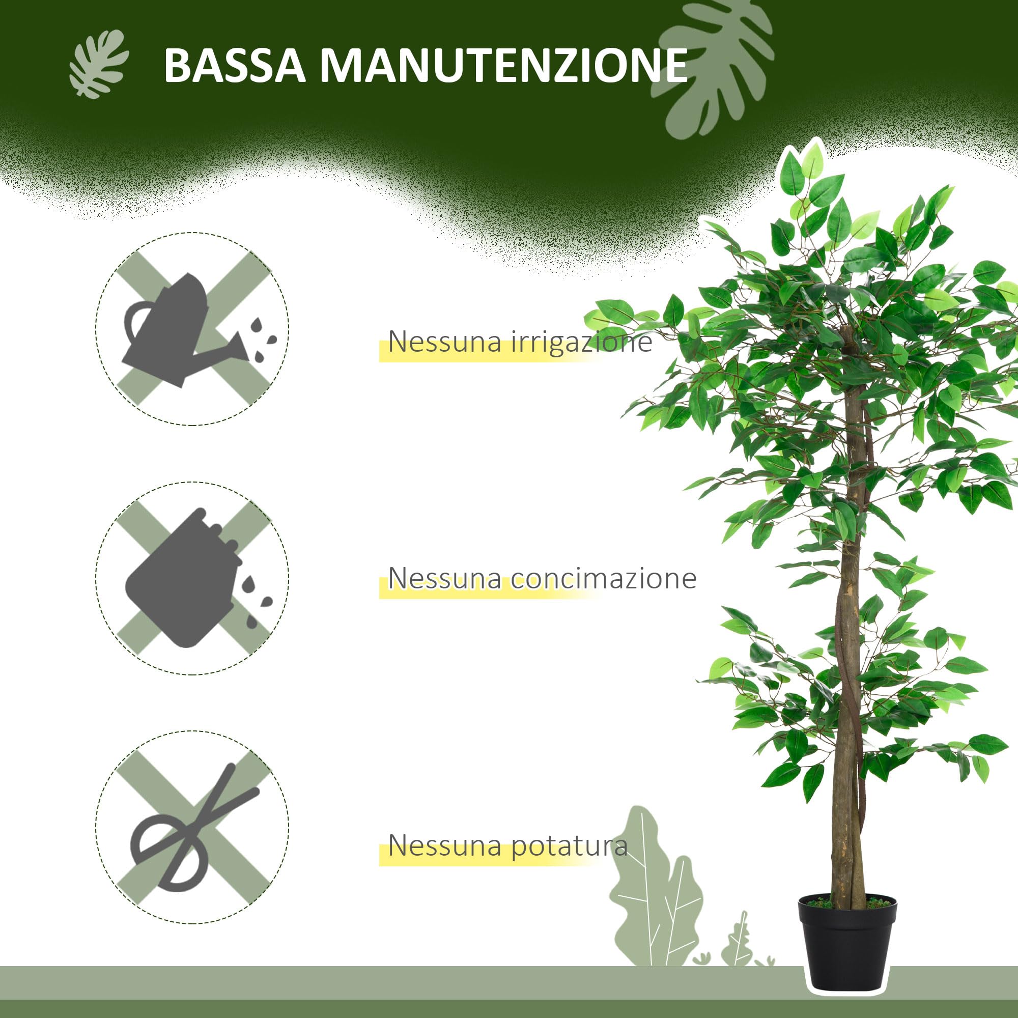 Outsunny Pianta Artificiale per Interni Ø16x120 cm Verde Marrone Nero