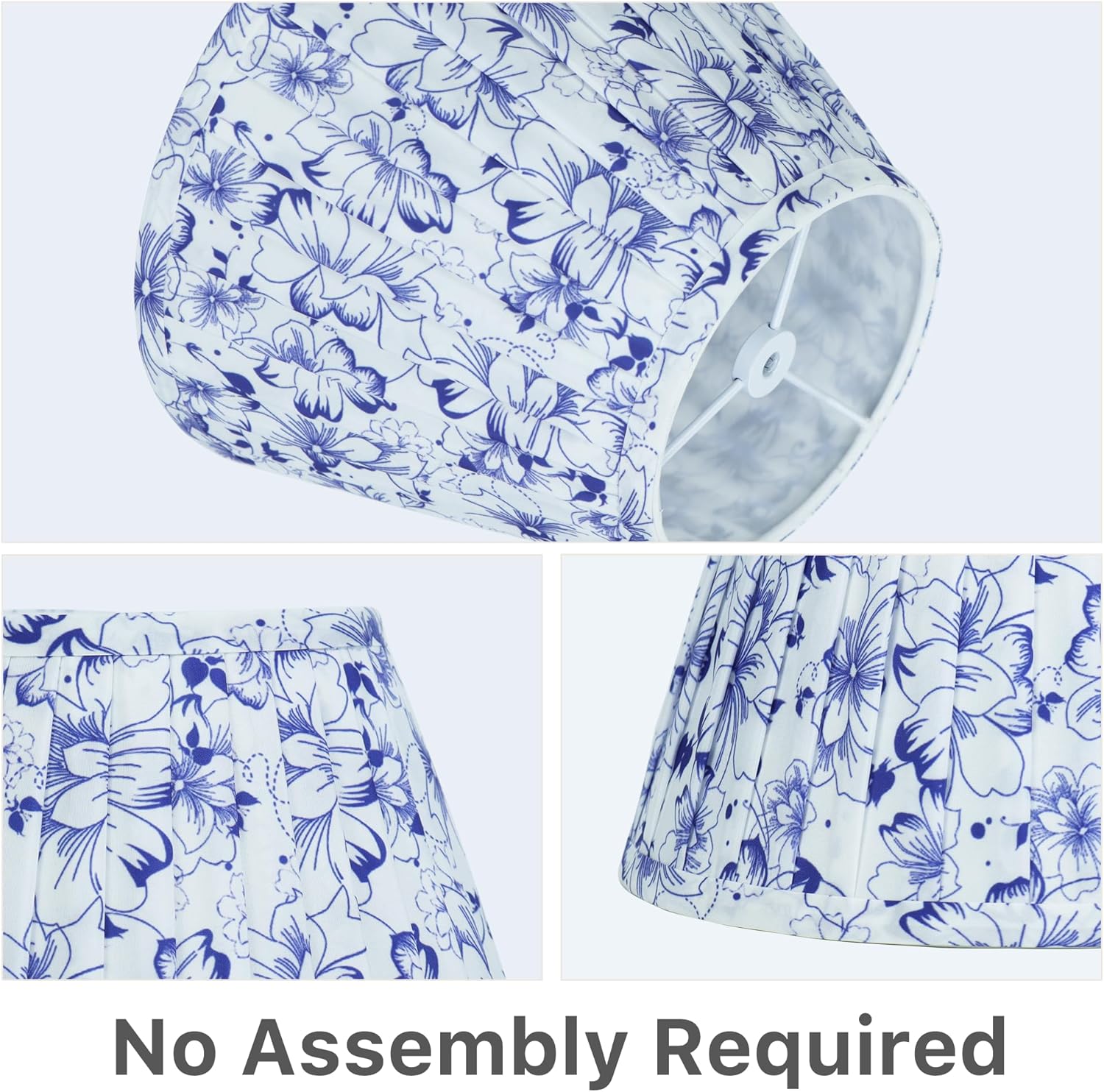 Small Blue Floral Lamp Shade for Bedside & Desk Lamps (1 Pack), 5x9x6.2 Inch Empire Pleated Lampshade, Cloth Lampshade with Spider Fitter, No Assembly, Ideal for Country, Vintage & Coastal Home Decor
