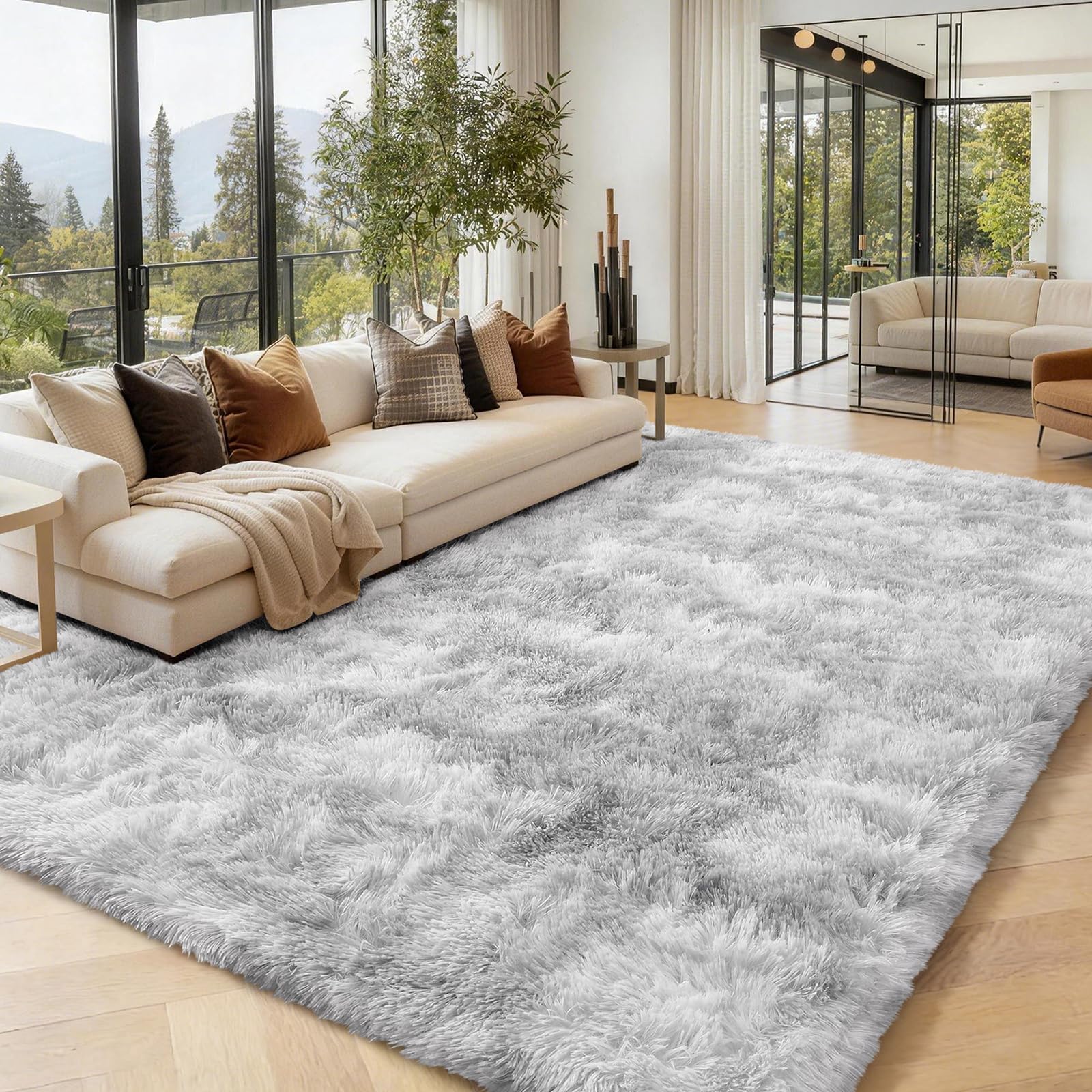 Homaxy Fluffy Rugs Living Room, Soft Shaggy Anti Slip Non Shedding Carpet, High Pile Modern Washable Area Rug for Nursery Bedroom, Easy Care Home Decor, 120x160 cm, Grey