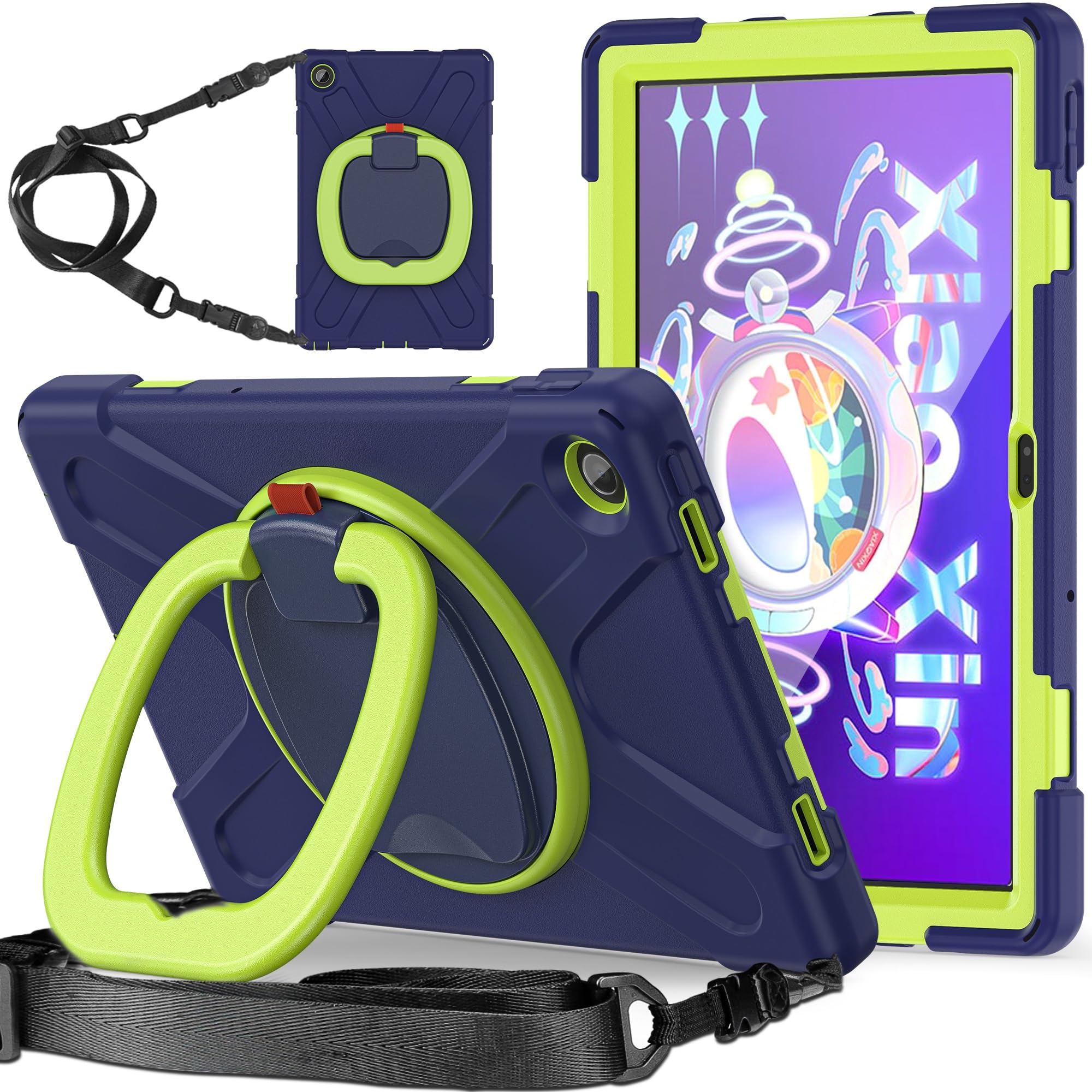 Etui do Lenovo Tab M10 Plus 3. generacji 10,6 cala 2022 (TB125FU/TB128FU/TB128XU), odporne na wstrząsy, solidne etui z obrotową podpórką 360, pasek na rękę/ramię, wytrzymały (granatowy)