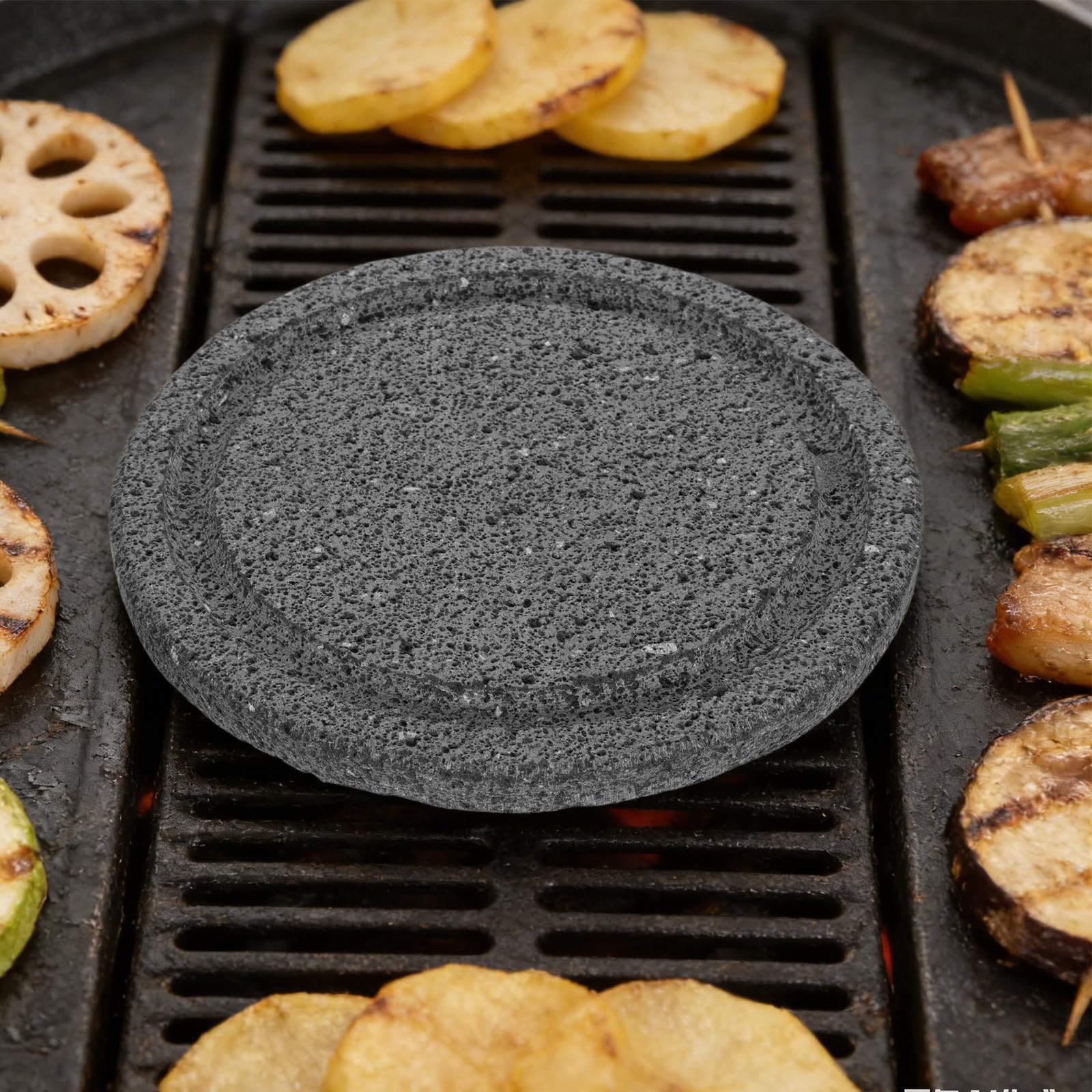 BESTOYARD Piastra in Pietra Lavica Naturale per Barbecue, Resistente e Facile da Pulire, per Grigliate All'aperto e Piatti Vegetariani o Carne