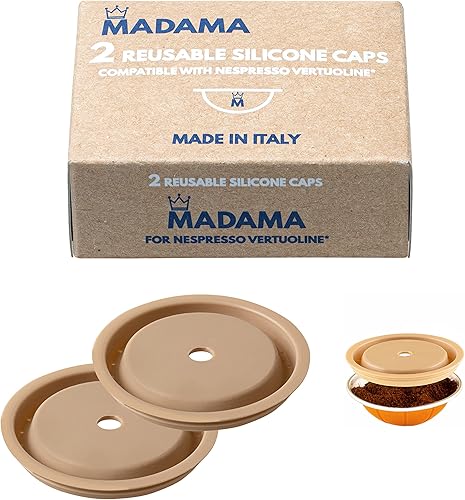 Madama - Tapa reutilizable para cápsulas Nespresso Vertuo y VertuoLine, recargable y compatible. Silicona de grado alimenticio. 100% Made in Italy.