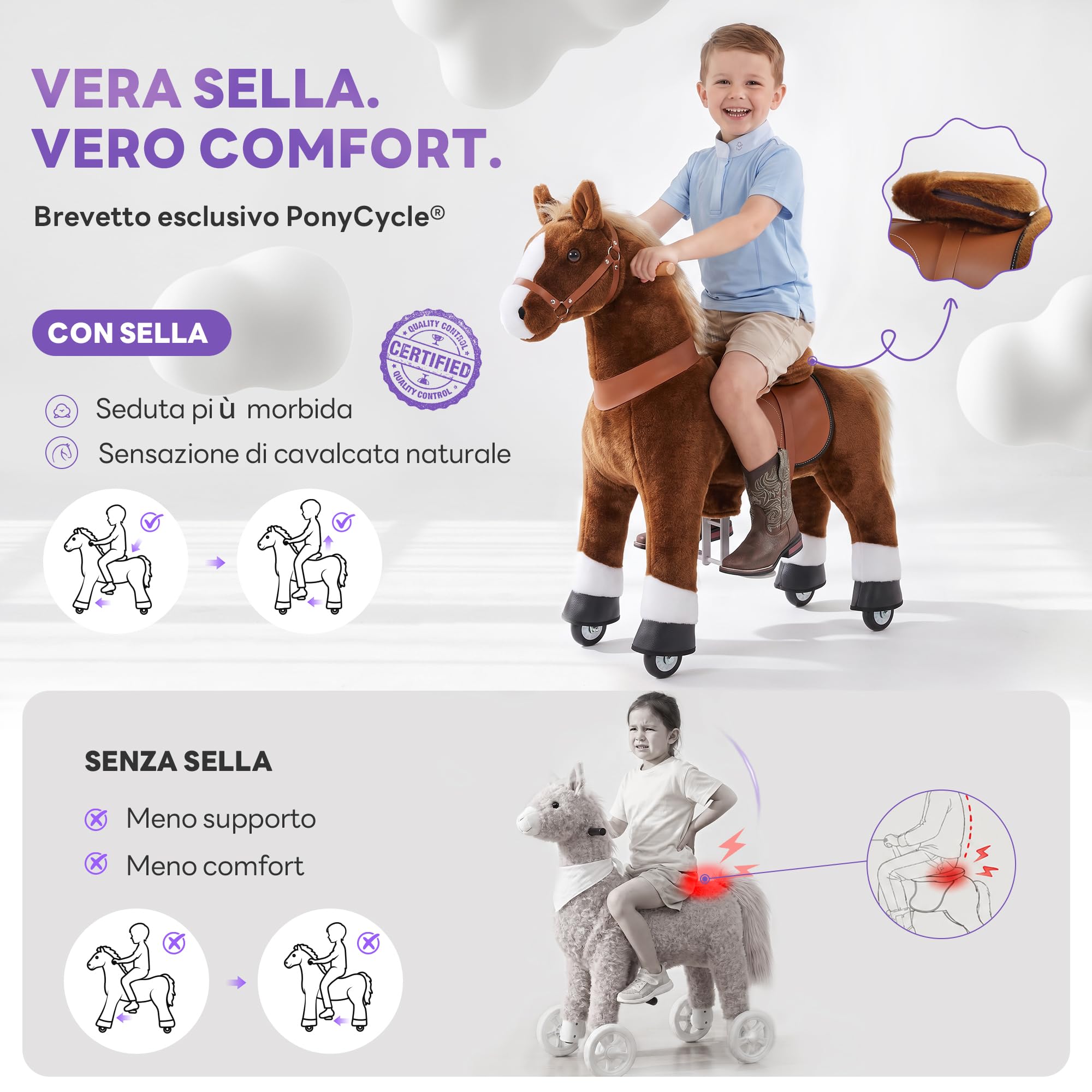 PonyCycle Modello U Zebra Giocattoli Cavallo che Cammina Animali Cavalcabili per Bambini (con Freno/con Suono/ 90cm Altezza/Taglia 4 per 4-7 Anni) Equitazione Bambina Zebra Ux468