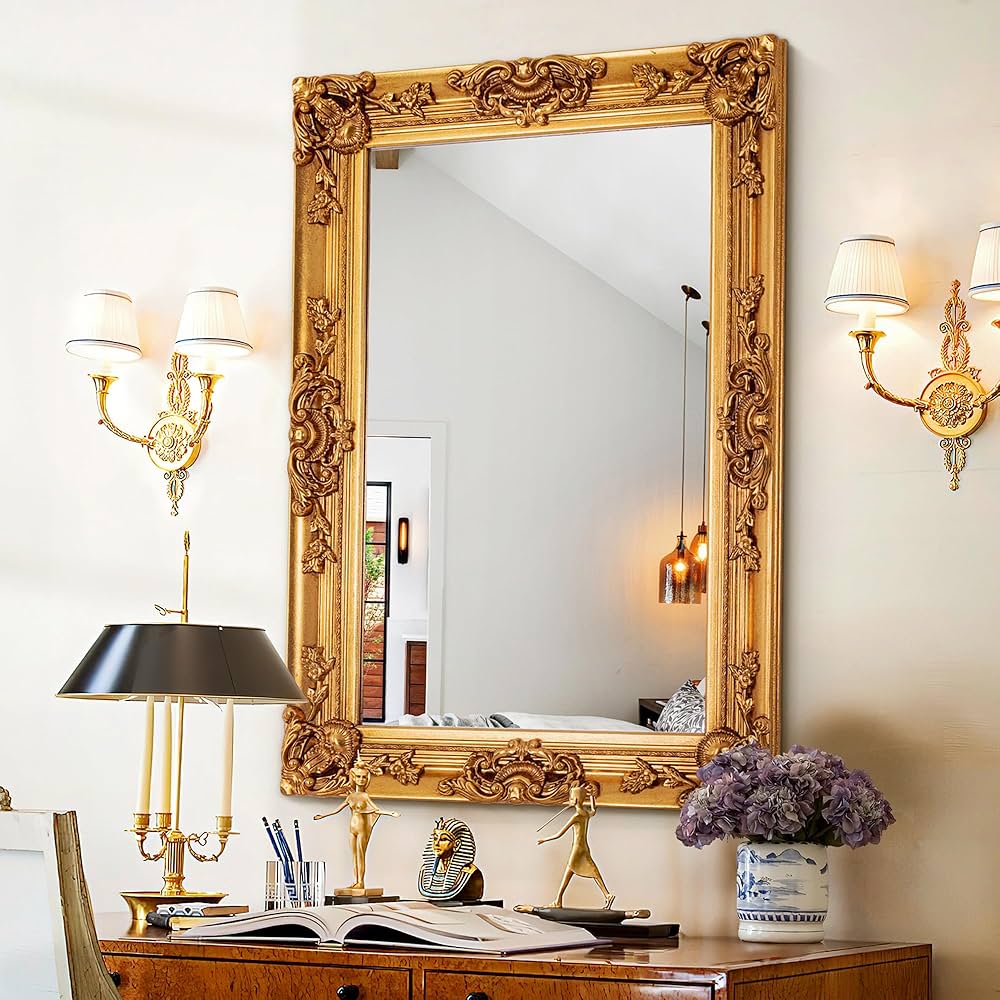 バロックスタイル ゴールド壁掛け鏡 Amazon.com: Chende Baroque Wall Mirror 24 x 36 Inch, Gold