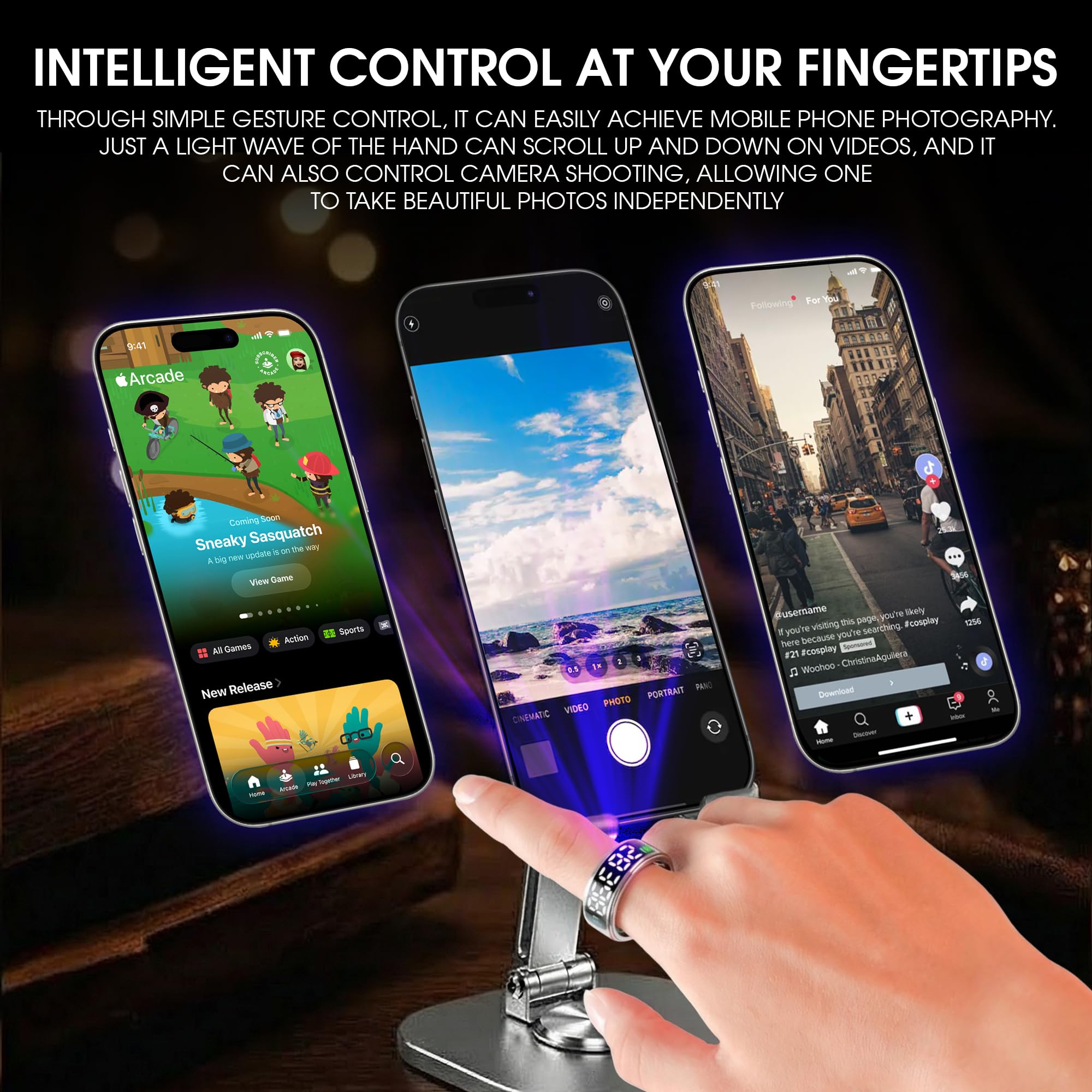 N&G Anillo inteligente para hombres y mujeres, anillo de seguimiento de fitness y salud con pantalla LED, frecuencia cardíaca, contador de pasos y monitor de sueño, modos multideporte, resistente al