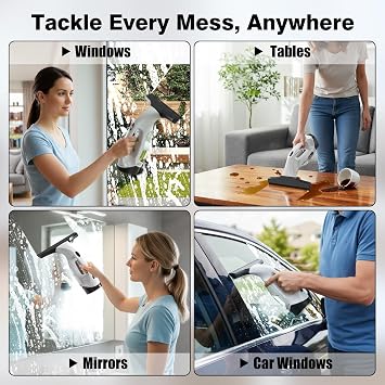 Window Vacuum Squeegee Cordless, 2000Pa Electric Window Cleaner Tool with 2200mAh & 150ml Water Collection Tank, Window Cleaning Kit Shower Squeegee for Glass Doors, Mirrors, Car Windows(White)