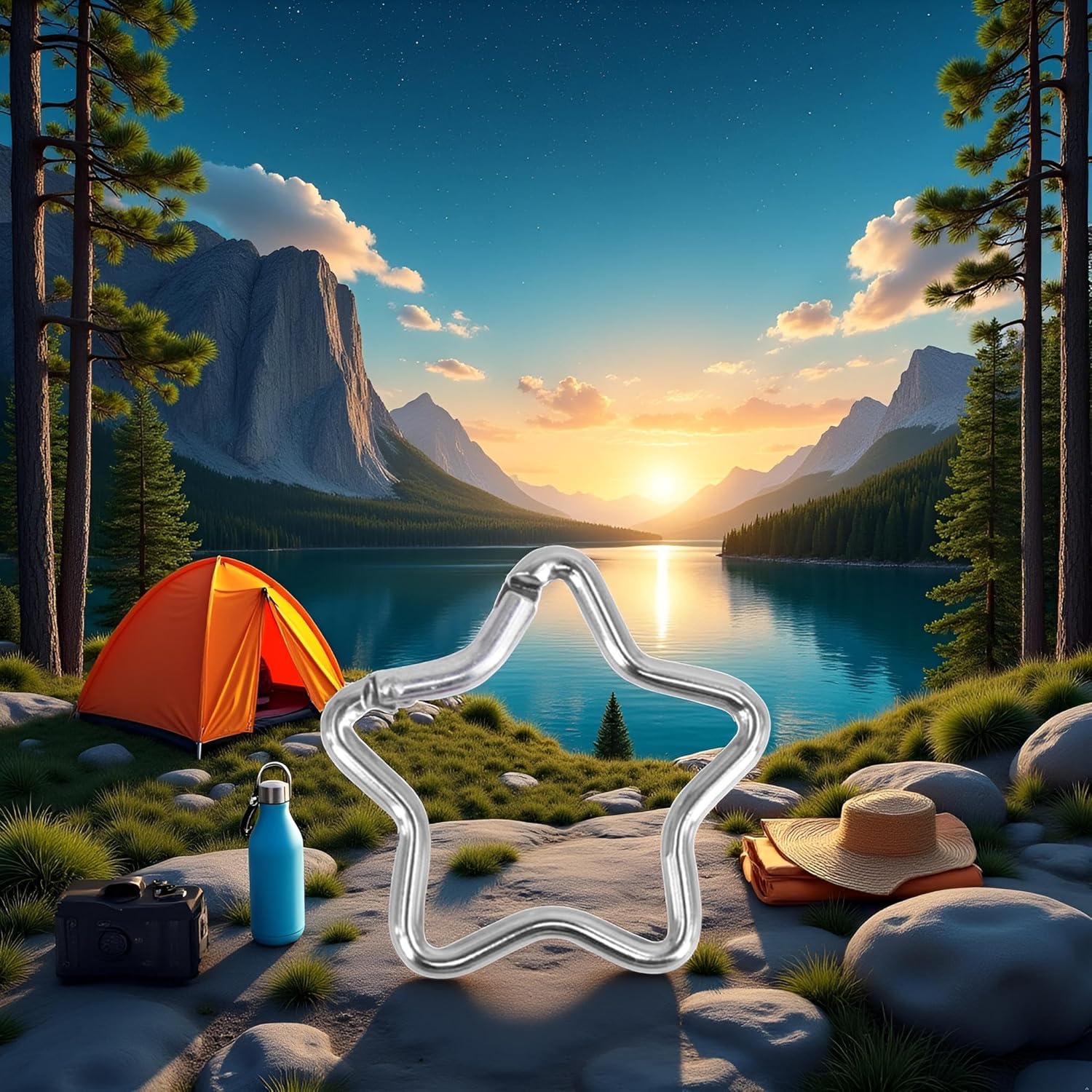1 Pc Carabiner Clip Star Shaped Climbing Buckle Aluminum Alloy Heavy Duty Keyring Hook for Camping Fishing Hiking Traveling Spring Loaded Carabiner Keychain Accessory - Image 2