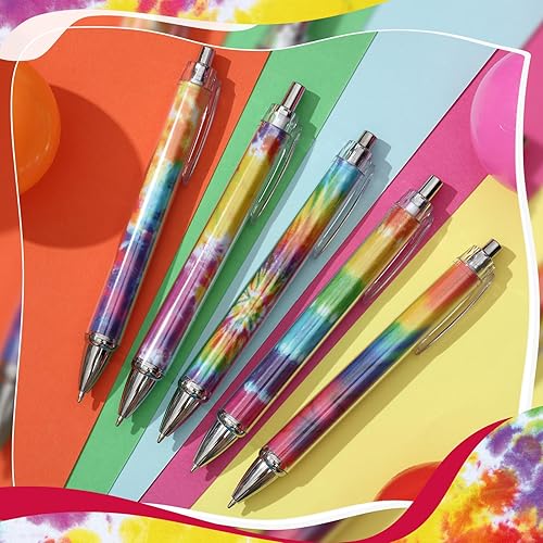 Miniatura 3 de Chuangdi 24 bolígrafos de tinta negra de teñido anudado, punta fina de 0.039 pulgadas, bolígrafos retráctiles reutilizables para oficina, escuela,