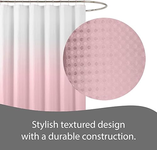 Miniatura 4 de Creative Home Ideas Juego de baño rosa con cortina de ducha y alfombras, juego de forro, 2 tapetes de baño de felpilla y 12 ganchos, 70 x 72