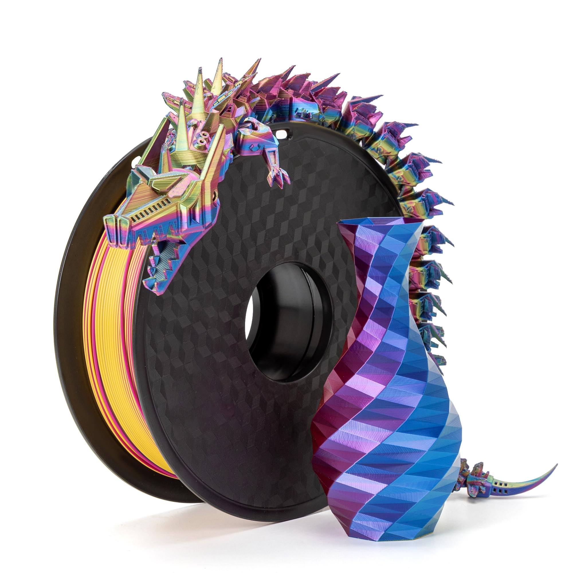 FF SUNSENKJFF SUNSENKJ Tri Colors Silk PLA 3D Printer Filament, Color Change PLA Filament Different Angles 3 in 1 Gold Blue Purple Magic Colors 3D Printing Filament 1kg (2.2lbs) Spool (Tri_Gold+Blue+Fuchsia)