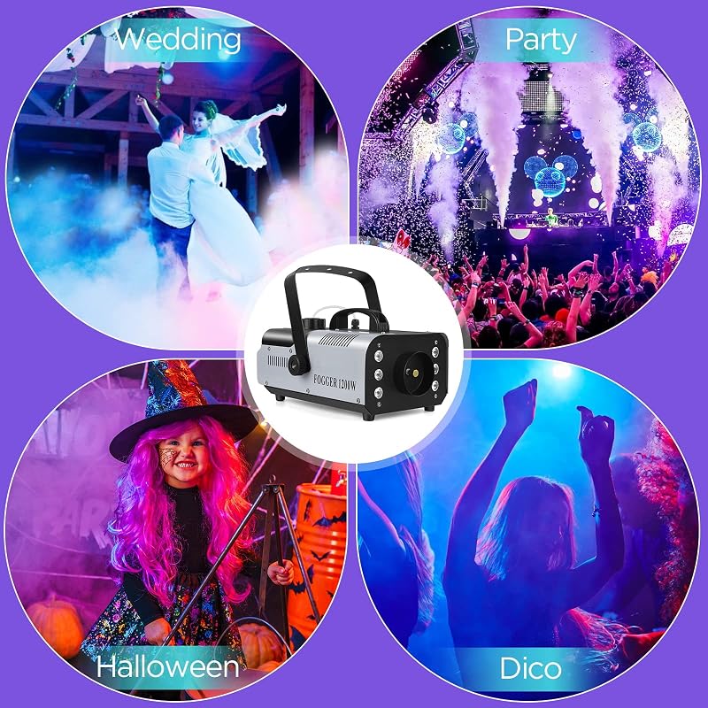 U`King 1200W Füstgép 6 RGB LED Világítással - Vezeték Nélküli Távirányítóval, 8m Hatótávolság, 1L Tartály, Fém Ház, DJ Partykhoz, Koncertekh