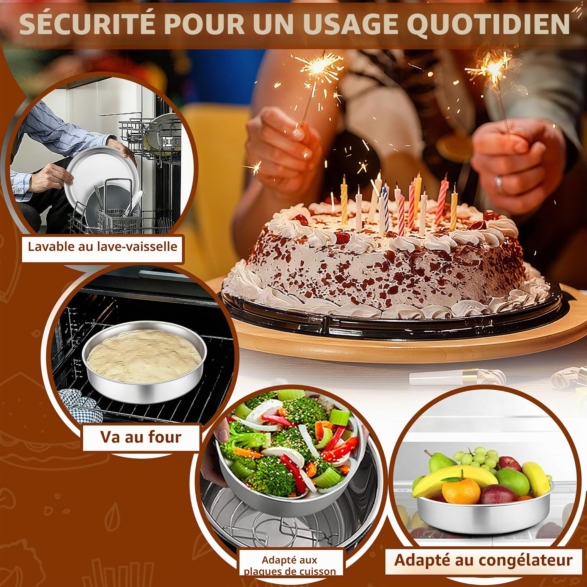 Homikit Moule à gâteau en acier inoxydable, 24 cm, 7 cm de profondeur, de qualité supérieure, non toxique et inoxydable, poli miroir et passe au lave-vaisselle