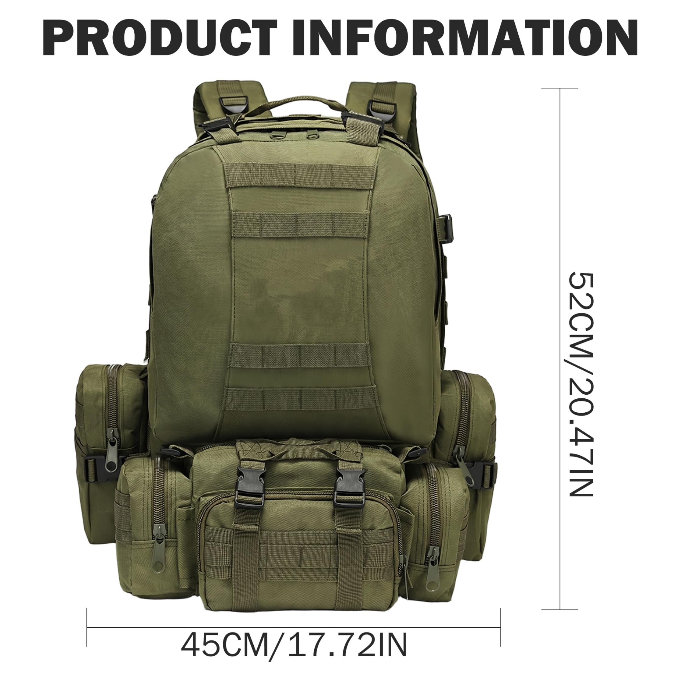 Zaino da trekking e da campeggio impermeabile espandibile da 65 litri con tasche multiple per donna e uomo, verde