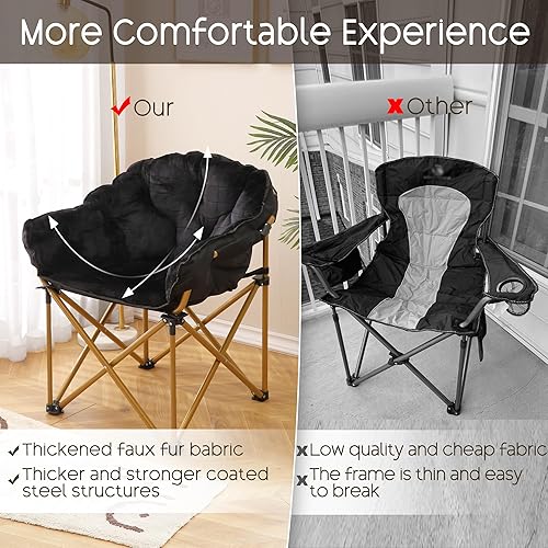 Miniatura 5 de Sillas de campamento acolchadas de gran tamaño, silla de campamento resistente para adultos, portátil, plegable, cómoda, con bolsa de transporte