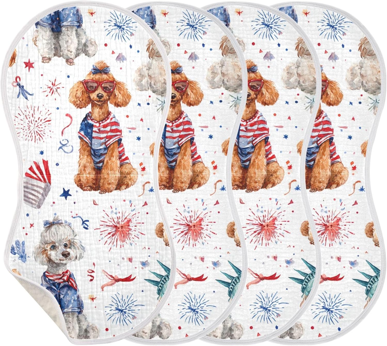 Patriotic Cute Puppies Burp Cloths Baby Boys Girls Absorbent Soft Cotton Burping Cloths Rags 4 Pack