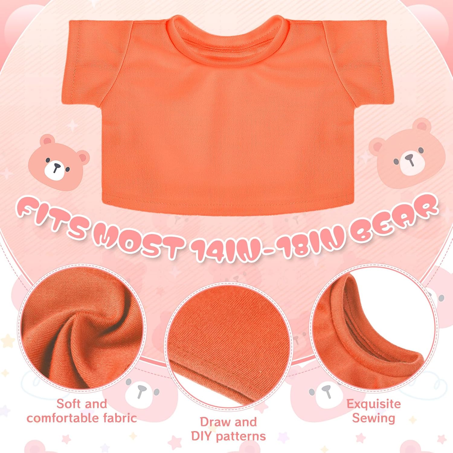 Skylety 12 Pcs DIY Bear Shirts Plush Bear Clothes Basic Tee Shirt Classic Toy Clothes Crew Neck Stuffed Animal Fit 14 to 18 Inches Stuffed Dolls Gifts (Multicolor)