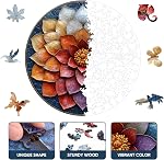 MYS A·U·R Mandala Puzzles en bois de fleur pour adultes 200pcs,11.2x11.2in, Medium, Unique en forme Lotus Yoga Cadeaux puzzles, Irrégulier bois Puzzles automne Cadeau créatif pour adultes et enfants jeu de famille
