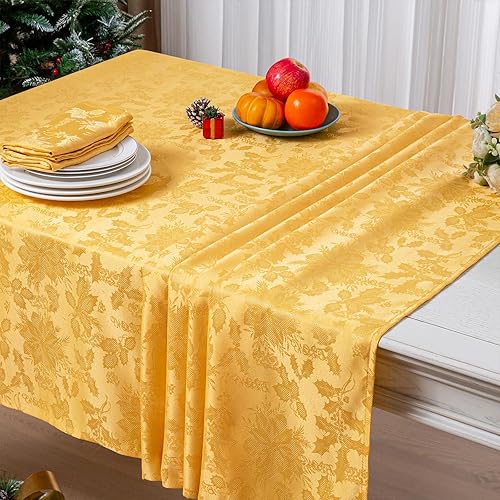 Miniatura 4 de Mebakuk Mantel de jacquard de Navidad, impermeable, elegante, con patrón floral de damasco, resistente, lavable, sin arrugas, para cena o uso diario