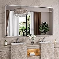 Vista 43 de Espejo de baño negro de 20x30 pulgadas con marco de metal negro, espejo de tocador rectangular redondeado con acabado mate para pared, con vidrio