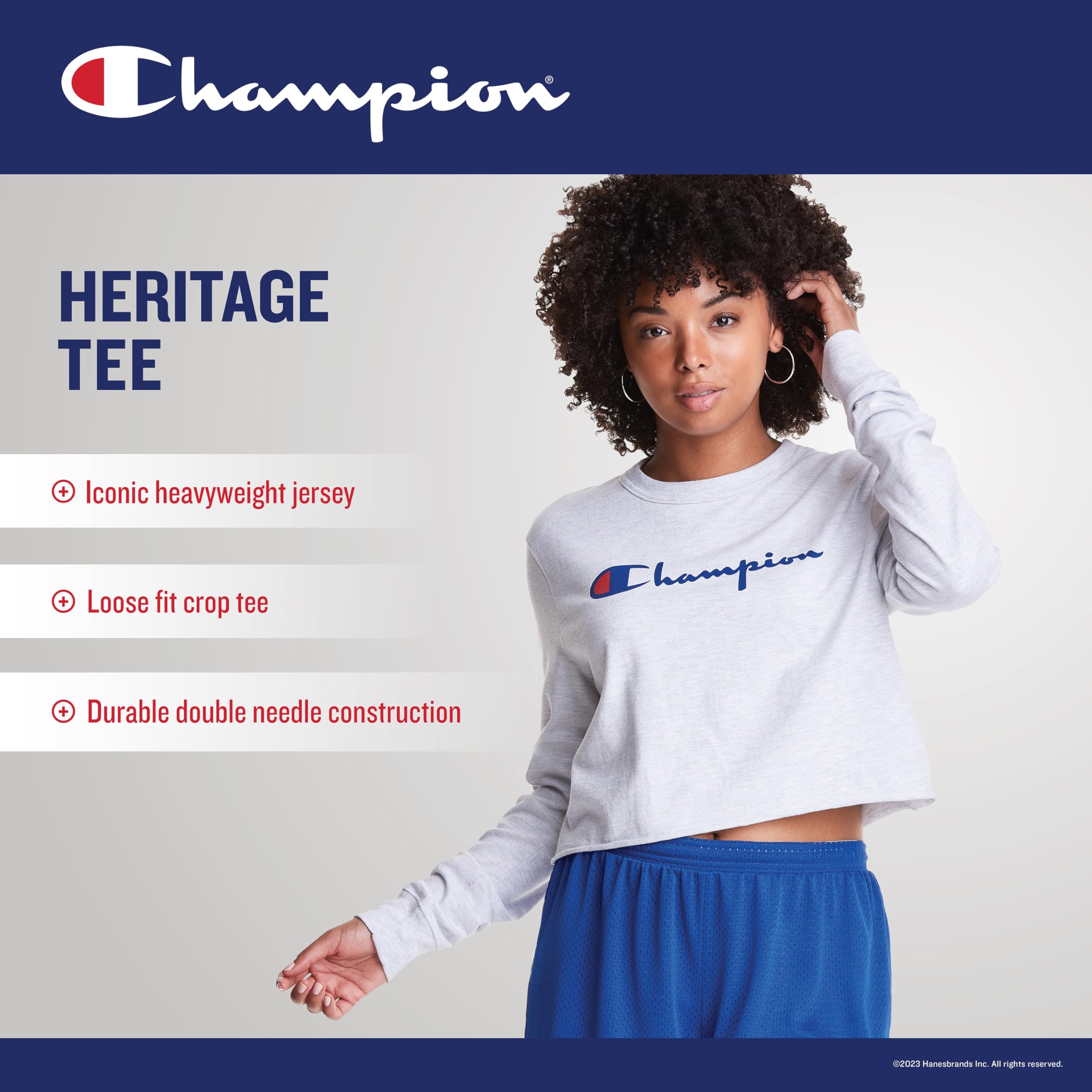 Champion Women's Boyfriend Long Sleeve Cropped Tee, White, Large