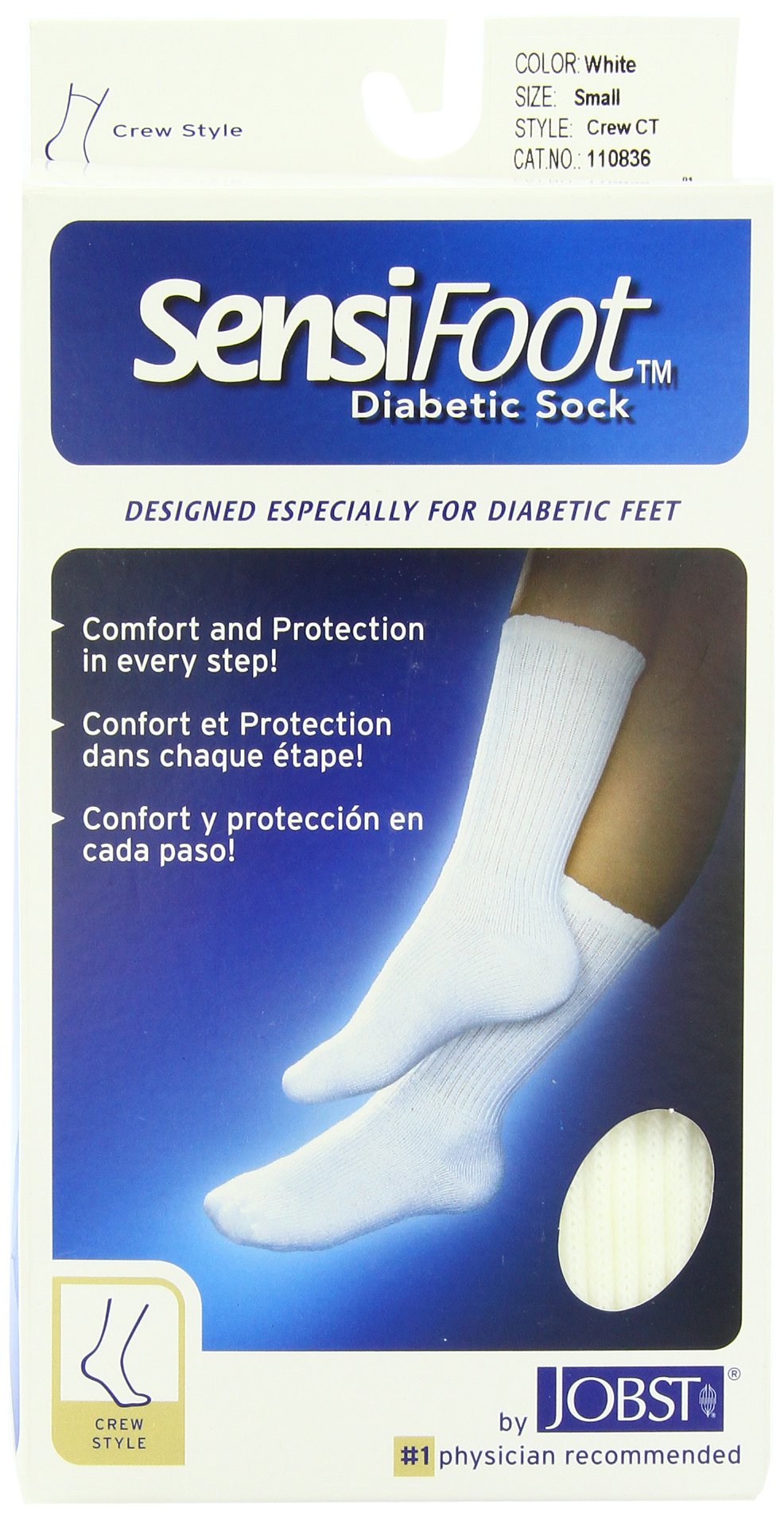 JOBSTSensifoot™, Diabetic Crew Sock, White, Small