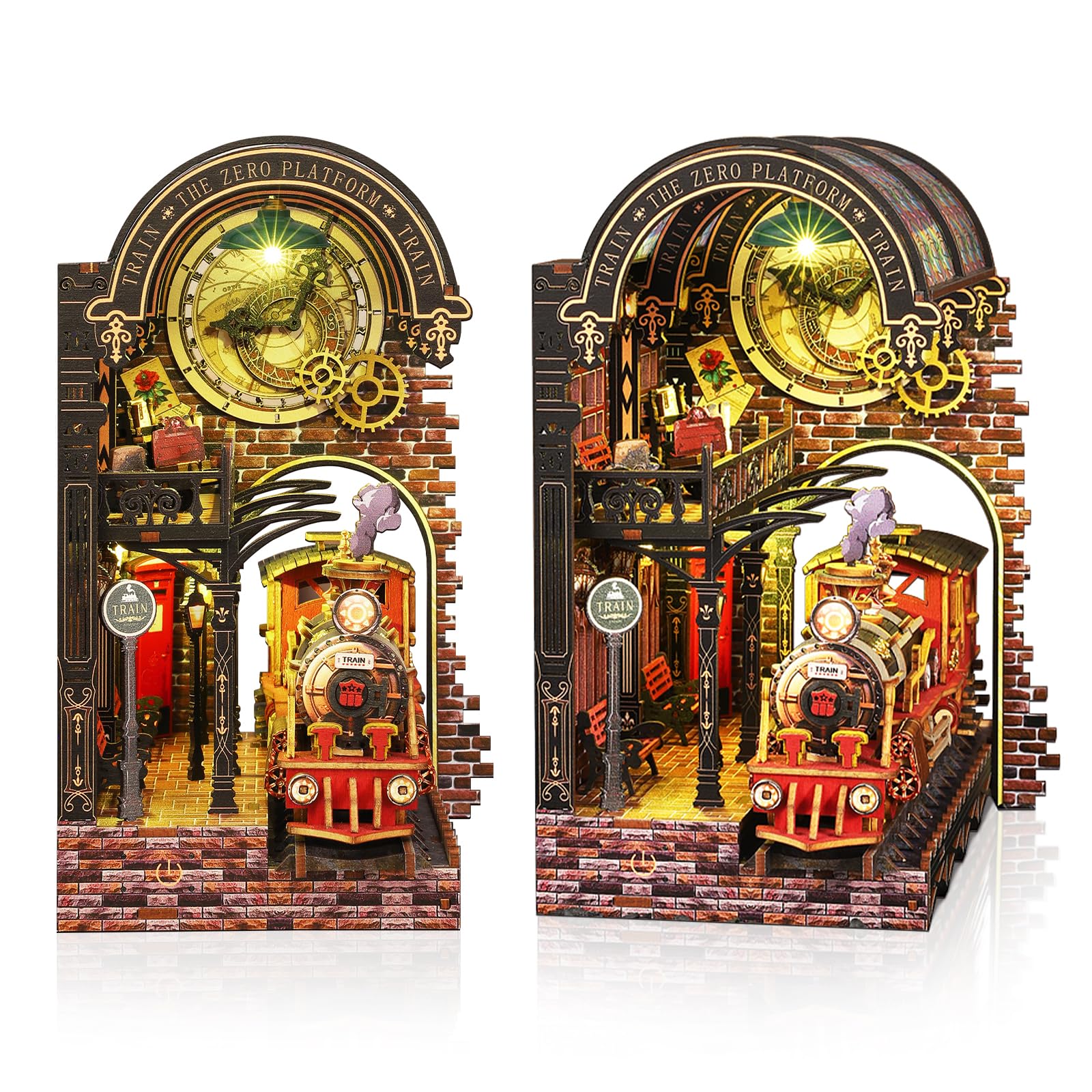 Cuteefun DIY Book Nook Kit, Magic Train Miniature Dolls House with LED, Creative Handicraft & Bookshelf Décor, for Adults Teen, Birthday (Magic Station)