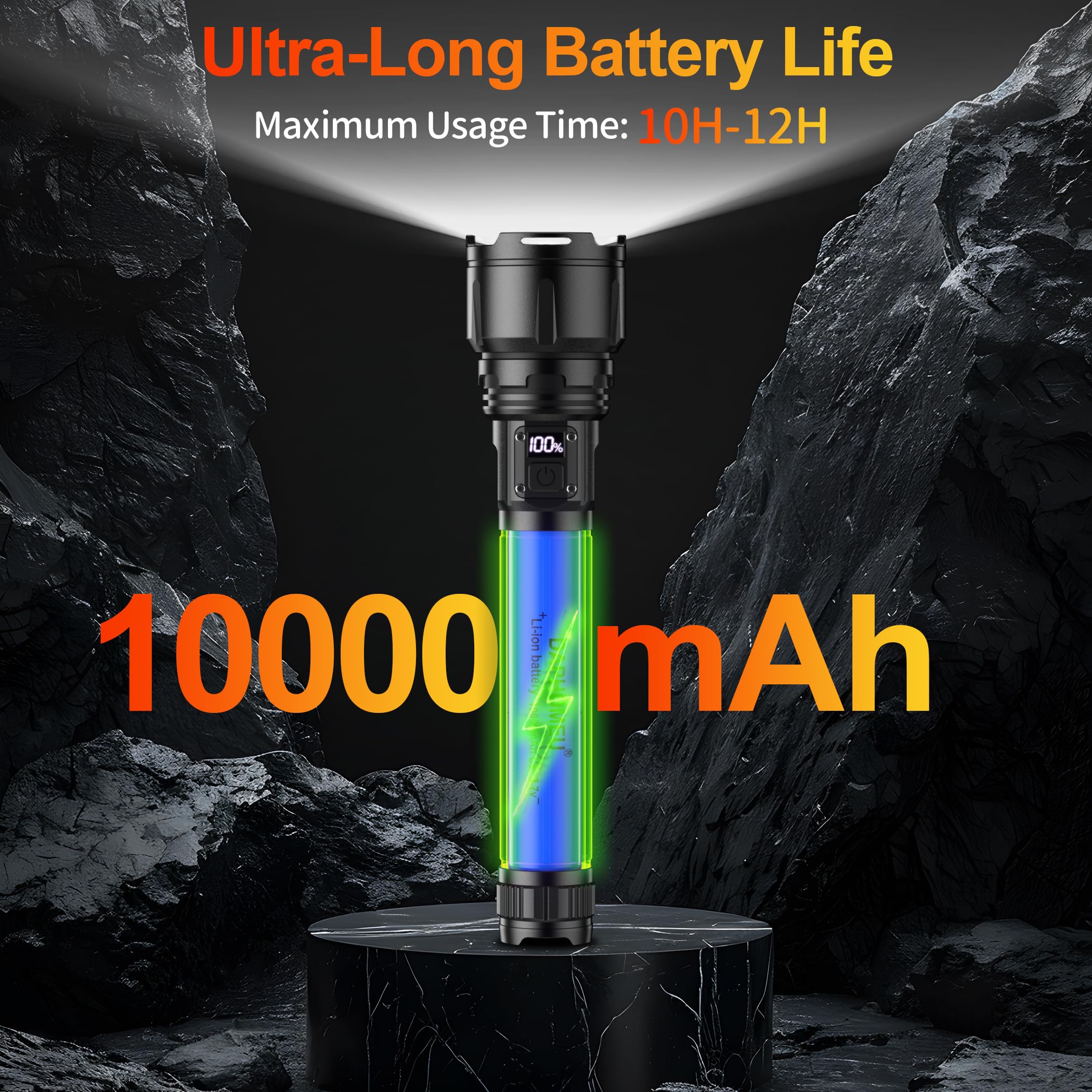daphomeu Bardzo jasna latarka LED 50 0000 lumenów z akumulatorem 10000 mAh, wodoodporna latarka taktyczna z 5 trybami oświetlenia, idealna na kemping,