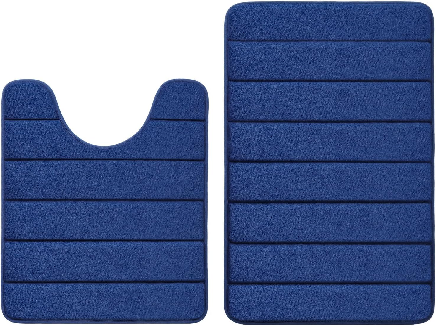 Buganda Meomry Foam Bathroom Mat and Toilet Rugs U-Shaped, Bath Rug Size 30 x 20 and Toilet Rugs Size 24 x 20 in Navy Blue, 2 Item Bundle