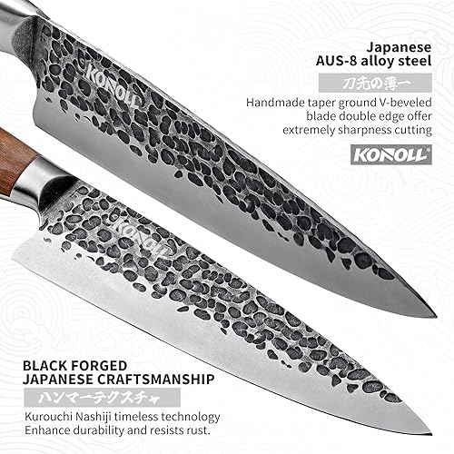 Miniatura 4 de KONOLL Juego de 5 cuchillos de cocina japoneses AUS-8 acero forjado hecho a mano cuchillos de chef sin bloque para caja de regalo de chef knofe Set